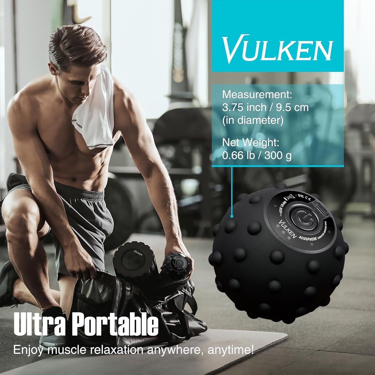 Vulken 4 Speed High Intensity Vibrating Massage Ball for Fitness, Performance Improvement, Black