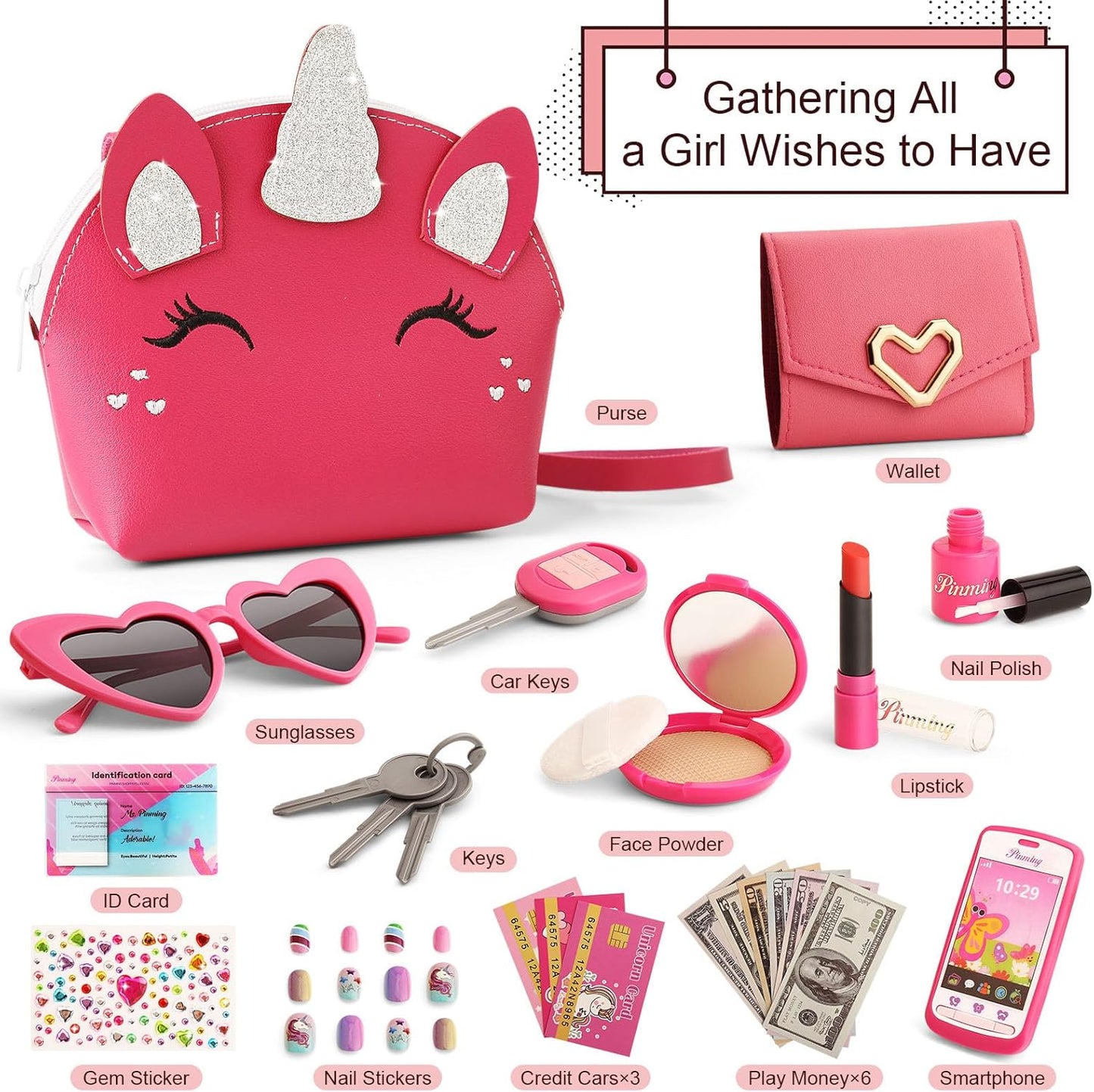 Toddler Purse for Little Girls 3-5 with Pretend Makeup Kit | Unicorn Kids Purse Accessories Play Fake Make up Set | Birthday Gifts for 4-6 Year Old Princess Toys