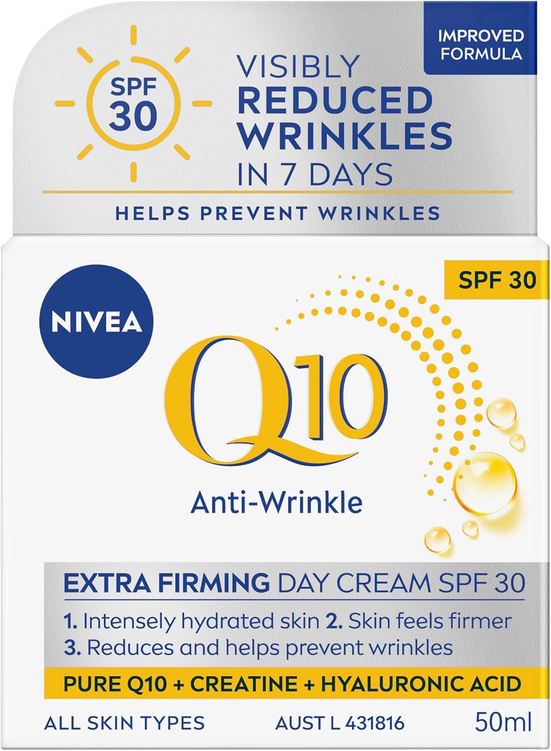 NIVEA Q10 Anti-Wrinkle Firming Day Cream SPF 30 50ml | With Q10 & Creatine | Anti-Ageing Moisturiser | With UVA/UVB Protection | Reduces & Prevents Wrinkles | 24-Hour Hydration