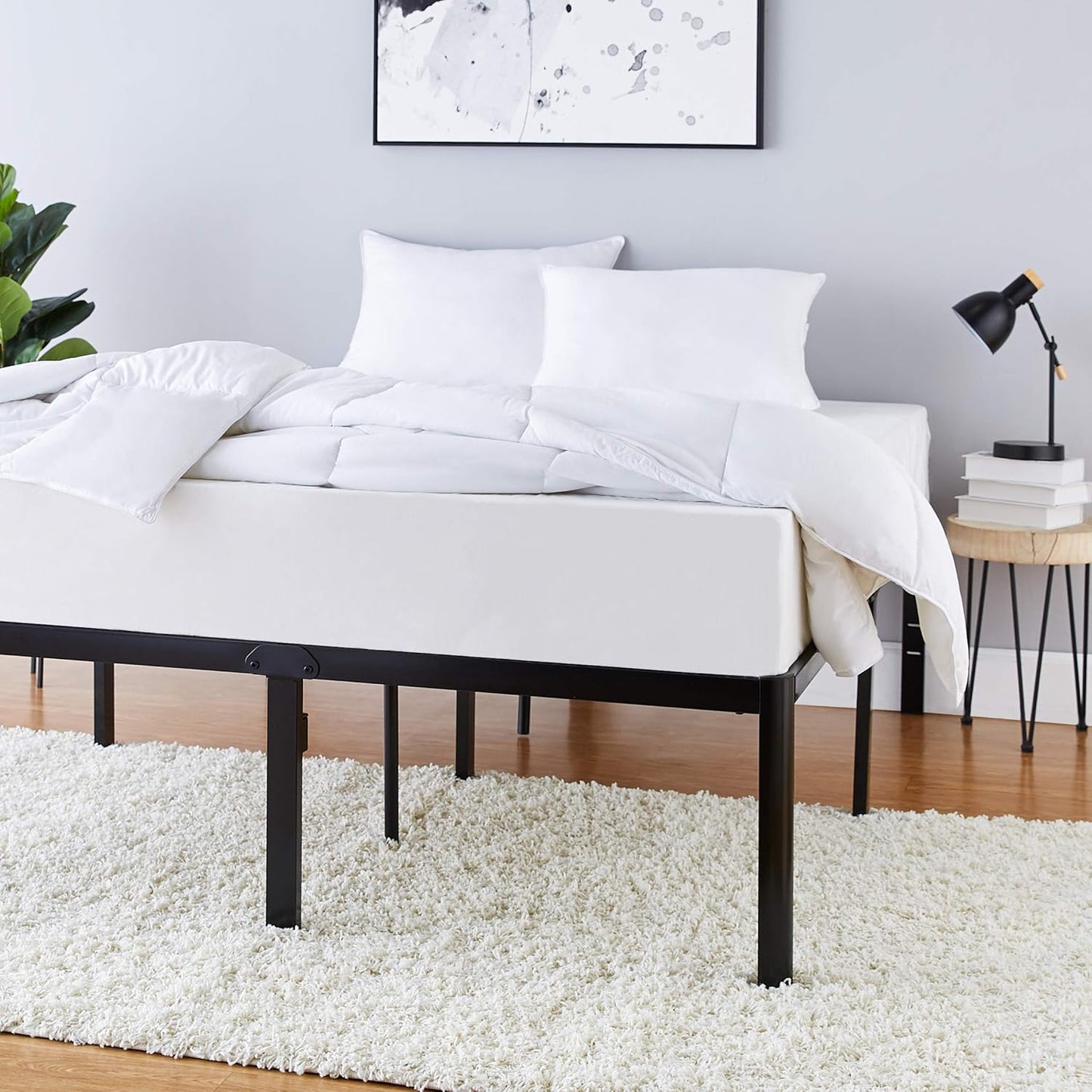 Amazon Basics Heavy Duty Non-Slip Bed Frame with Steel Slats, Easy Assembly - 46cm, Height(Queen)