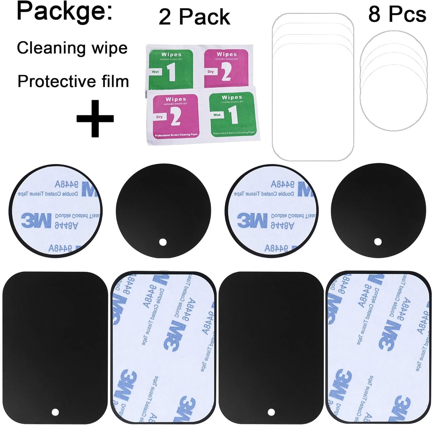 8-Pack Replacement Mount Metal Plates D.Sking Car Phone Holder Iron Plates for Car Mount Car Kits (8-Pack Black)