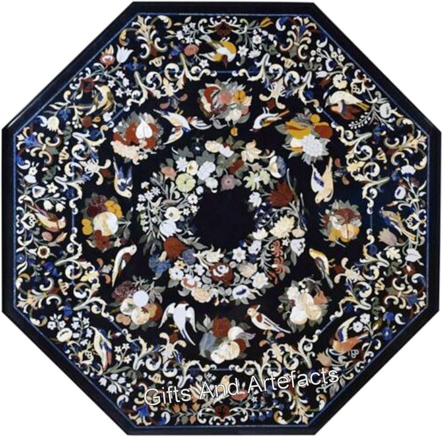 Pietra Dura Art Restaurant Top I nero marmo tavolo riunioni top I Fine Work Home Table Top I 48 x 48 pollici Heritage Dining Top I Ottagono soggiorno