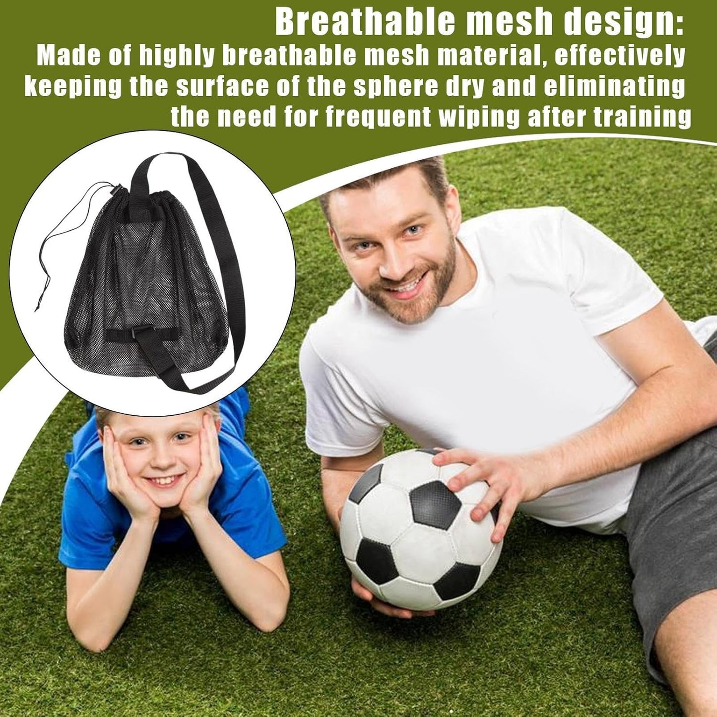 Uonguon Soccer Bag, Sports Equipment Storage Organizer, 16.14x14.57x1.97 Inches Mesh Pouch with Shoulder Strap, Lightweight Sling Design for Gym, Workout, Beach, Pool, Men Active Gear