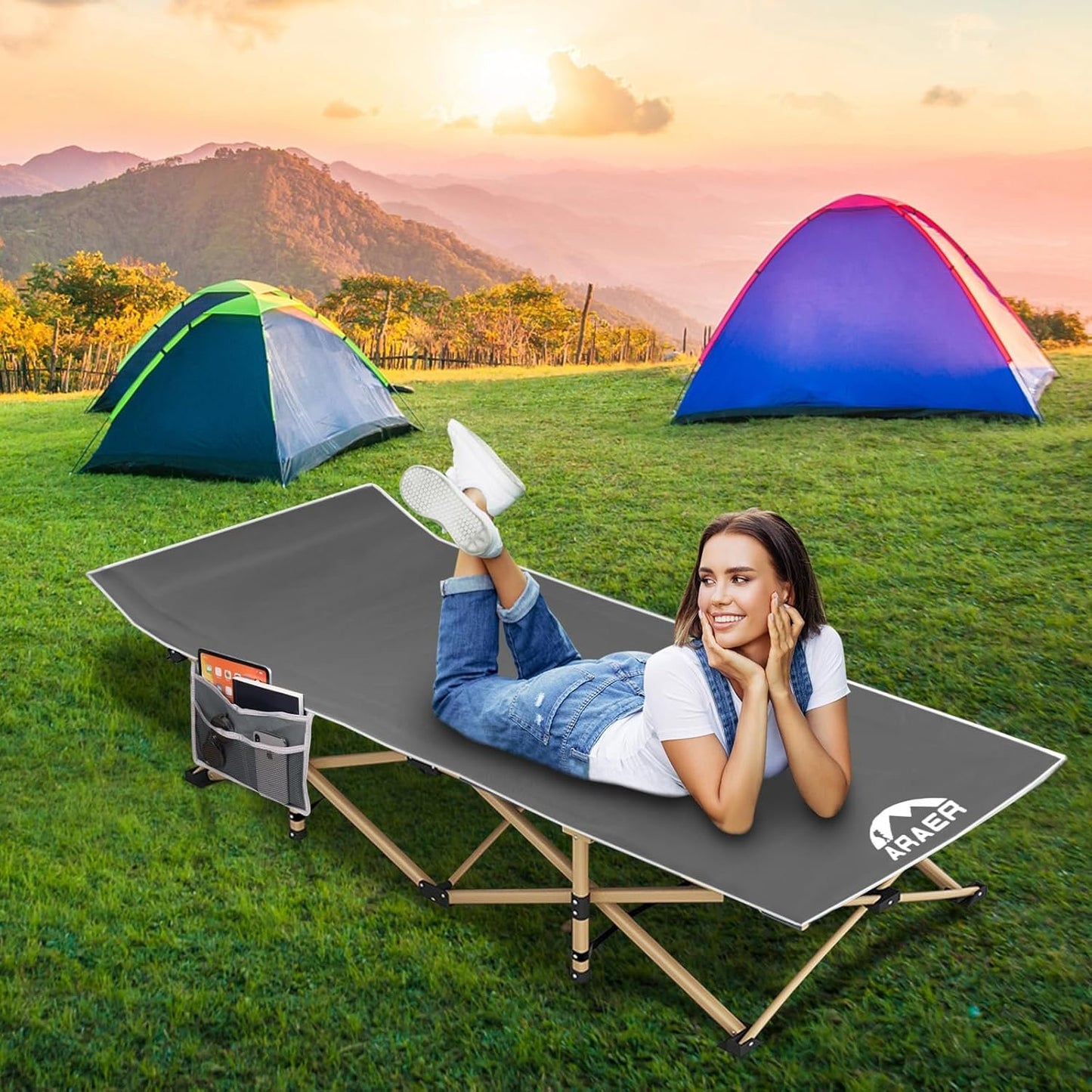 Camping Cot, 450LBS(Max Load), Portable Folding Outdoor Bed with Carry Bag for Adults Kids, Heavy Duty Cot for Traveling Gear Supplier, Office Nap, Beach Vocation and Home Lounging