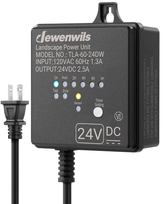 DEWENWILS Low Voltage Landscape Transformer, 60W 120V AC to 24V DC, Landscape Lighting Transformer with Timer & Photocell Sensor, Outdoor Weatherproof for LED Lights, Spotlights, Pathway Lights