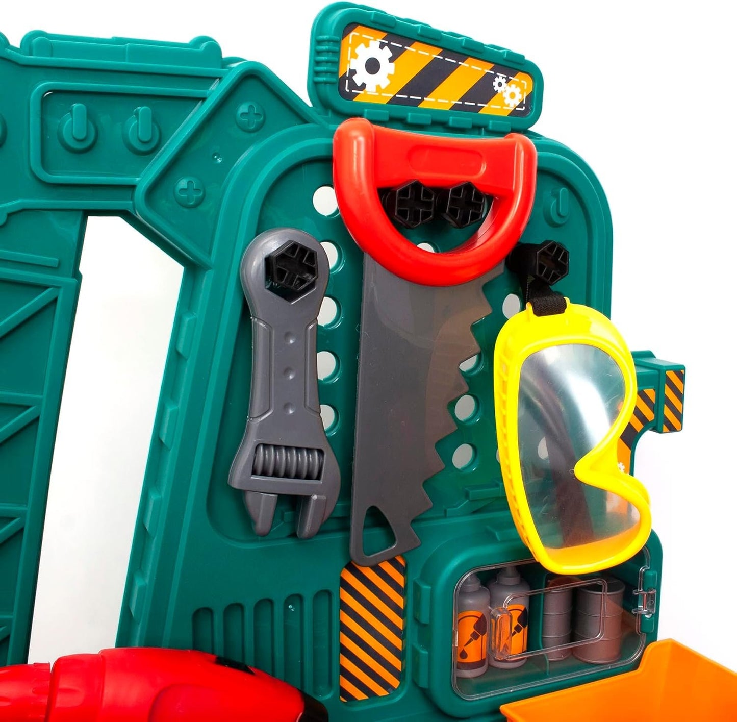 Amazon Basics Kids Workbench Construction Toy Tool Set Playset with 80+ Pieces Including Tools, Accessories, Play Helmet & Play Safety Goggles, for Kids Ages 3 and Up