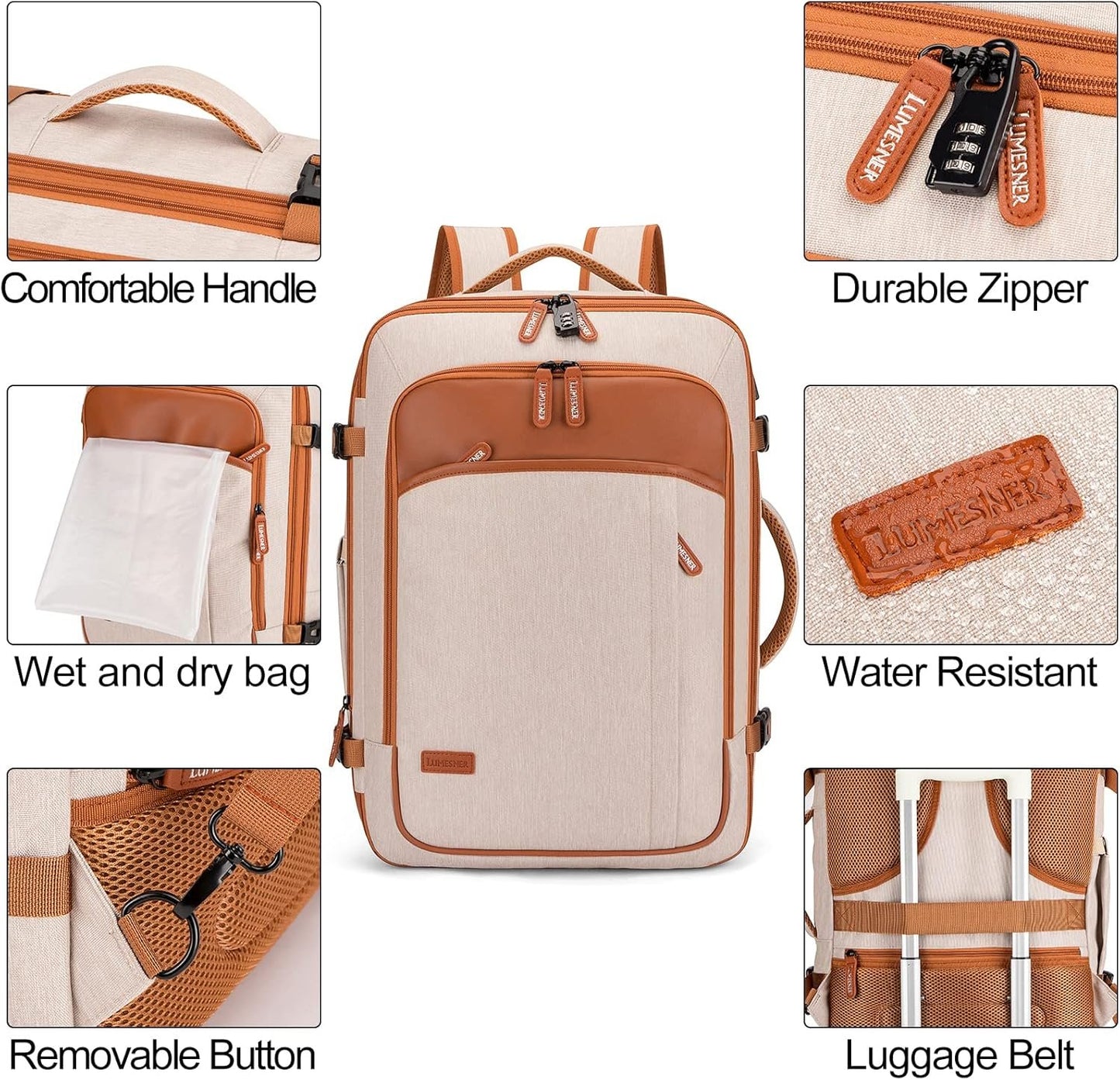 Lumesner Carry on Backpack, Extra Large 40L Flight Approved Travel Backpack for Men & Women