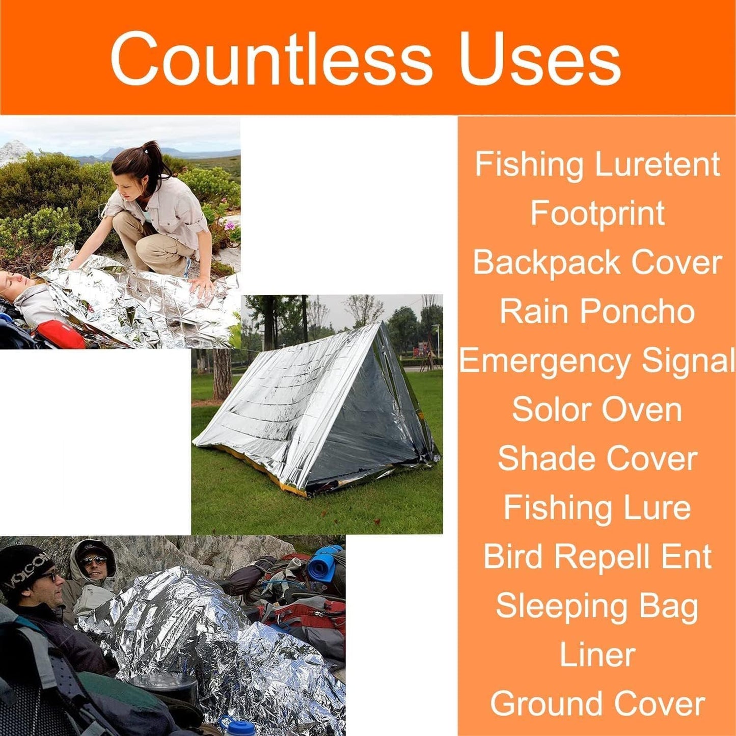 10 Pcs Emergency Blanket, Mylar Thermal Blanket, Use As Life Tent, Survival Shelter, Survival Tarp, 130 * 210cm Aluminum Film Poncho, Reusable Space Shelter, for Camping