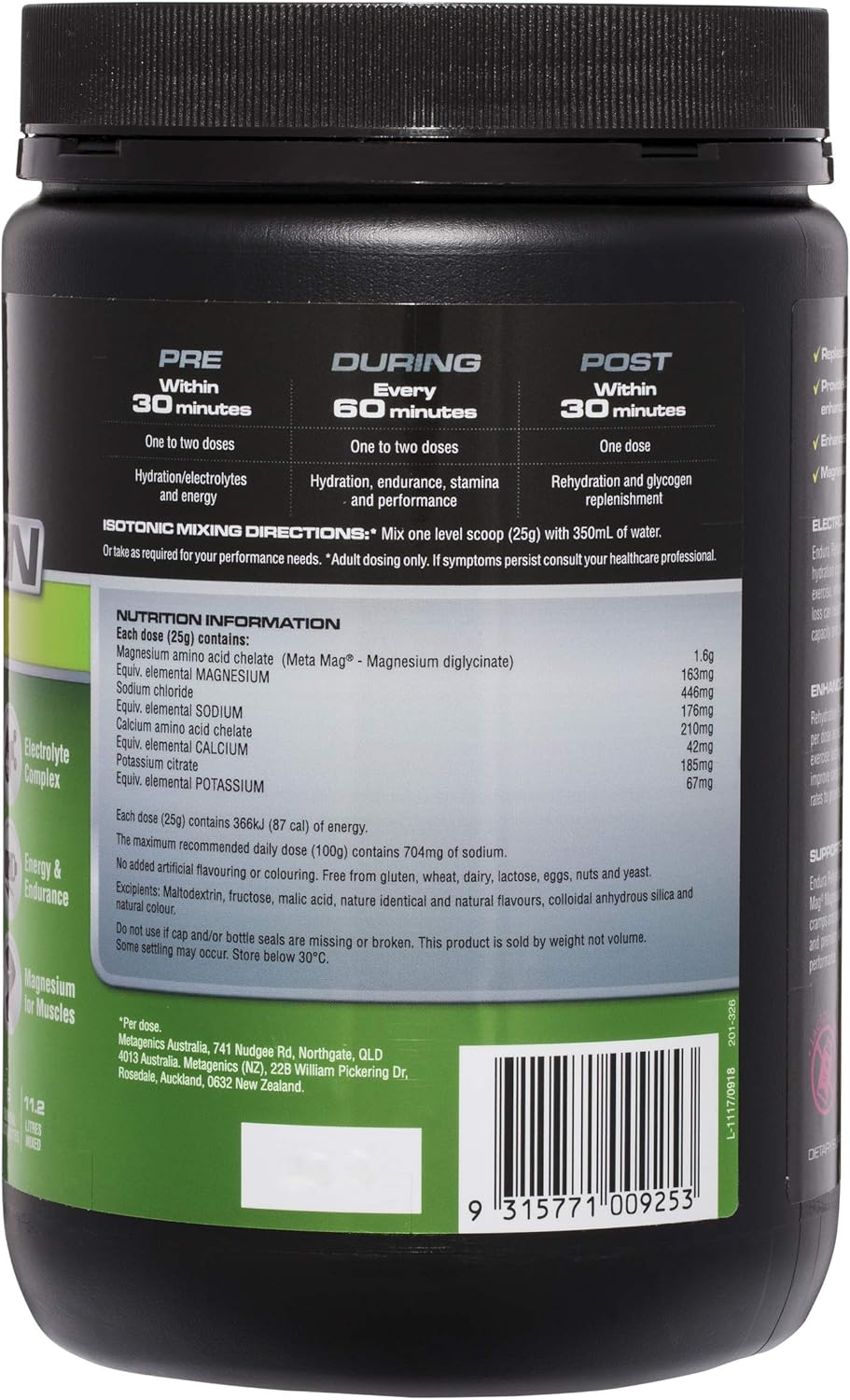 Endura Rehydration Electrolyte Powder - Performance Fuel - Lemon Lime Flavoured - 800g