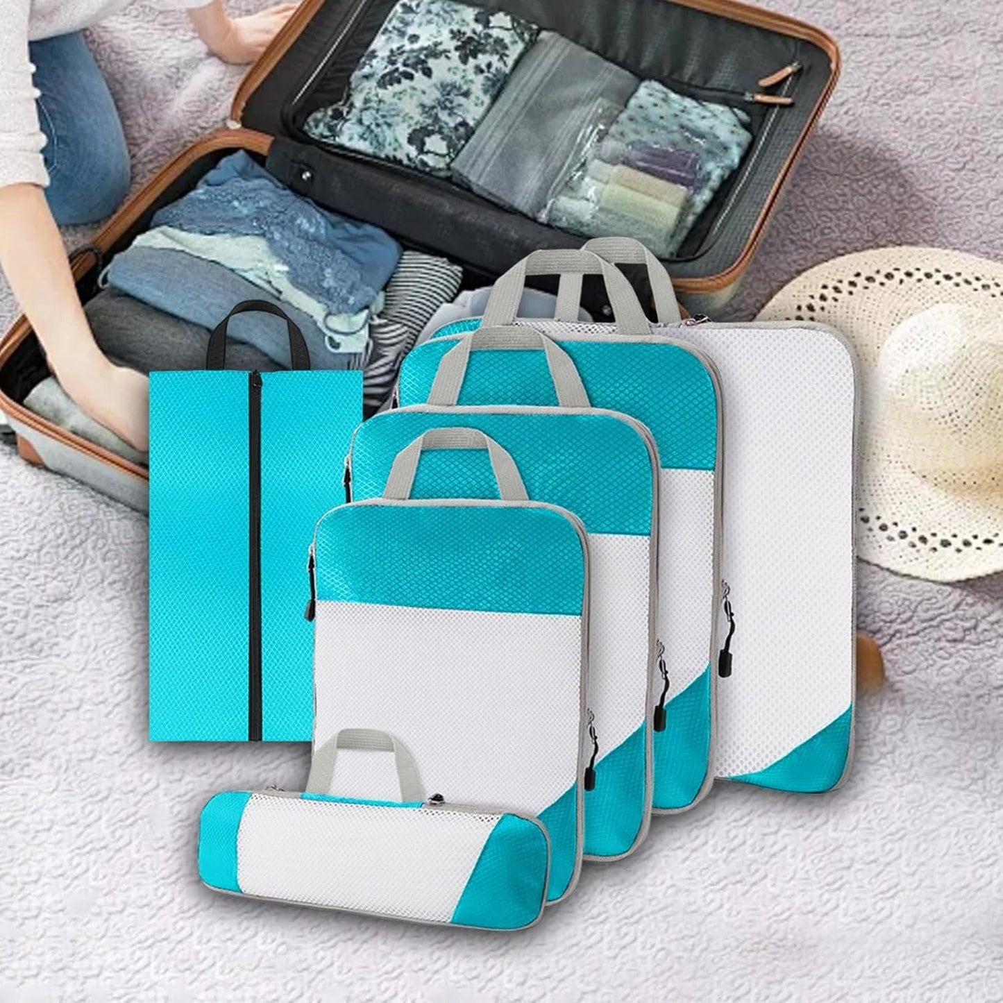 Gralara Ultimate Travel Packing Cubes Set for Seamless Organization, Sky Blue