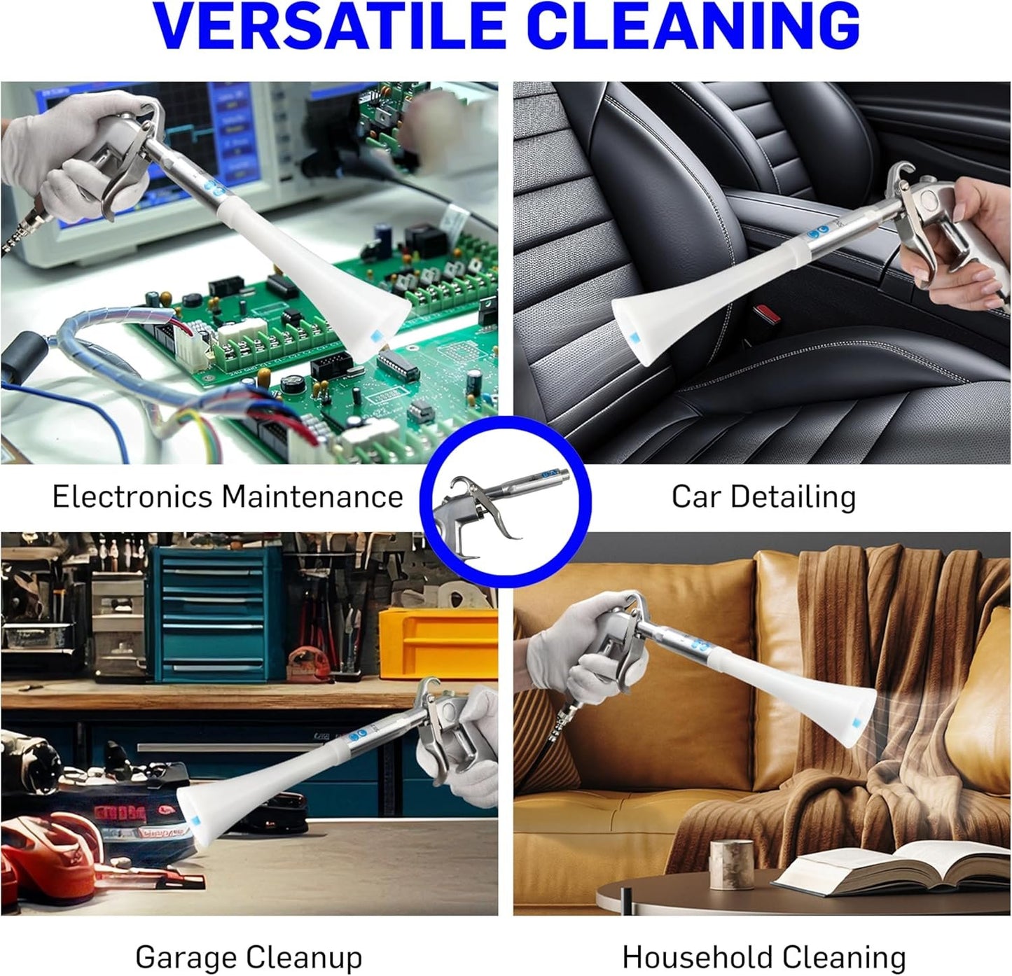 LE LEMATEC Air Blow Gun for Air Compressor - 4000 RPM, Compact & Lightweight, Low Noise - Ideal for Car Detailing and Cleaning Upholstery, Carpets, Furniture