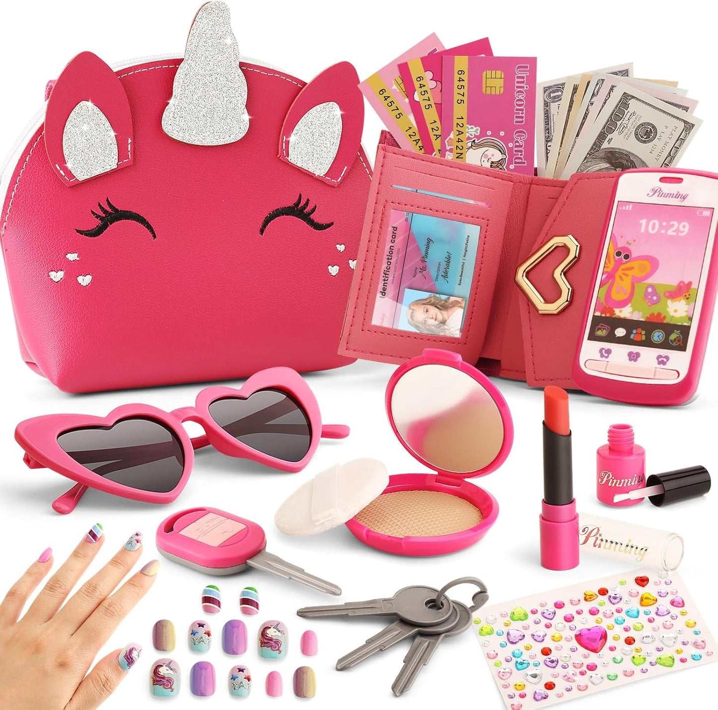 Toddler Purse for Little Girls 3-5 with Pretend Makeup Kit | Unicorn Kids Purse Accessories Play Fake Make up Set | Birthday Gifts for 4-6 Year Old Princess Toys