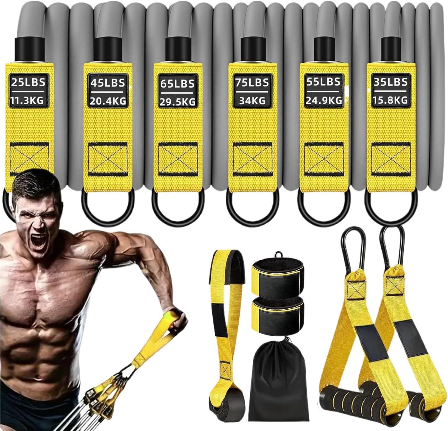 Exercise Bands, Pull Up Assistance Set, 11.81 Inches Adjustable Opposition with Non Slip Design and Ankle Straps, Heavy Duty Fitness Gear for Strength, Training & Hand Workout Use