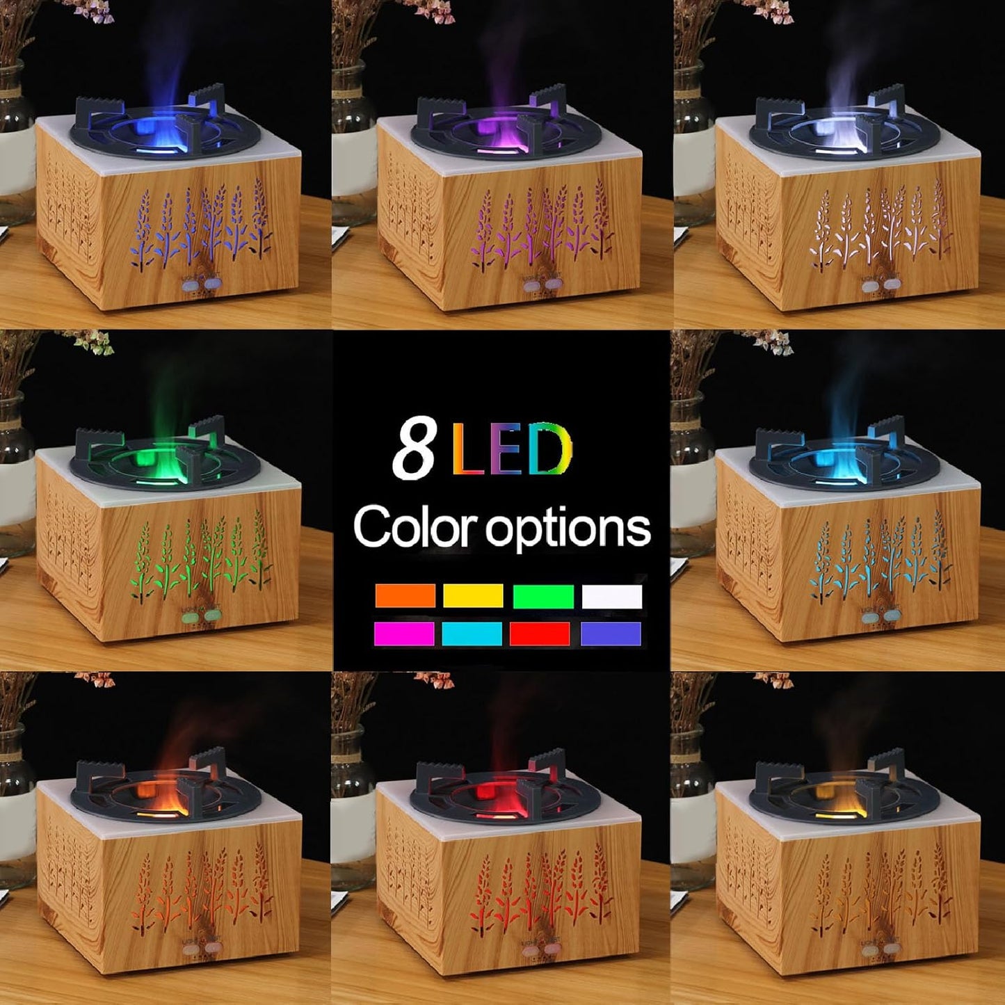 Fragrant Oil Humidifier, Remote Control and 3 In 1 Design Flames Aromatherapy Scent Diffuser with Timing Function for Home Room Office Air Cleaner(400ml) (US Plug 100-240V)