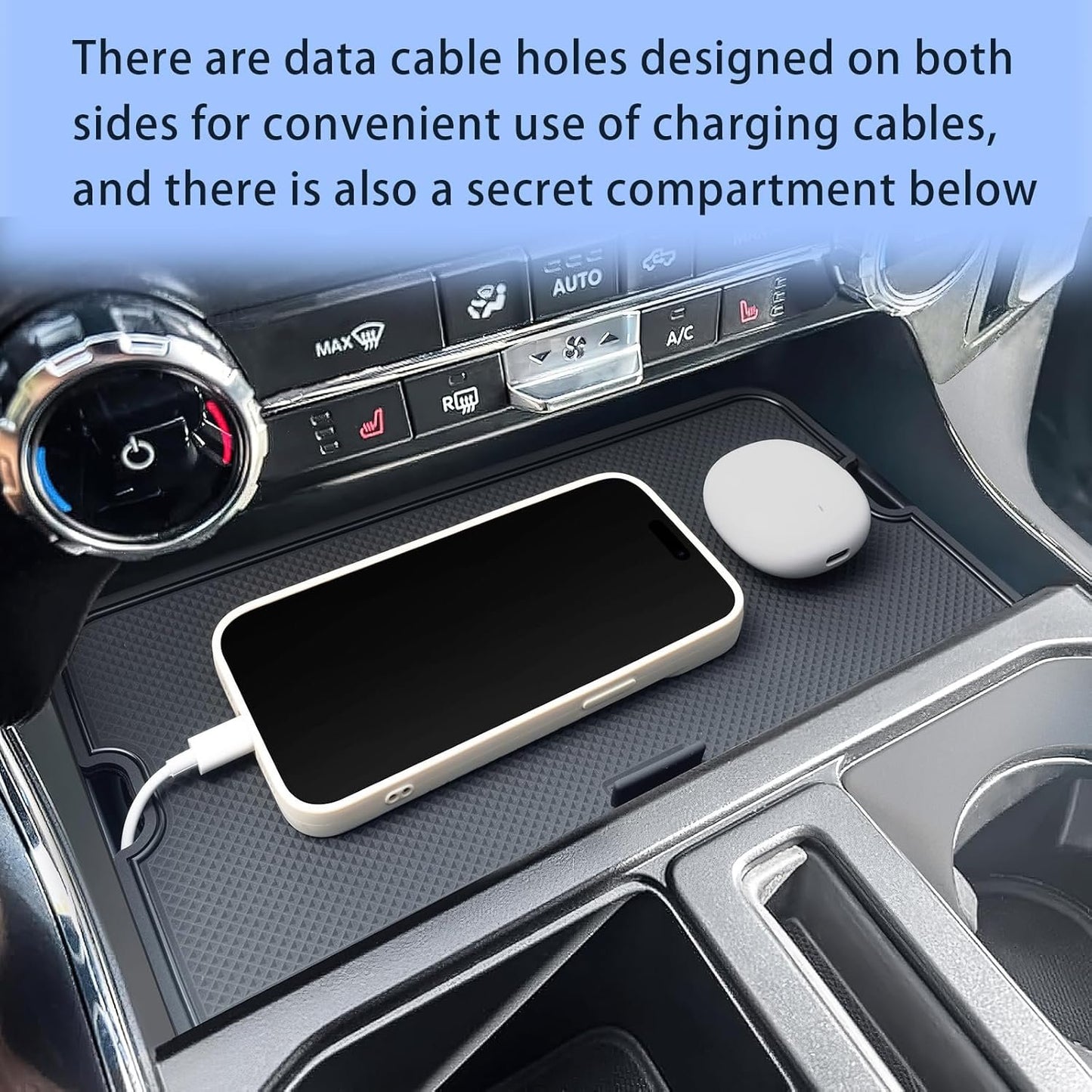 Center Console Compartment Cover for Ford F150 Accessories 2021-2024 2025/Lightning XLT 2022-2024 Interior Hidden Panel Secret Pocket Lid USB Hole (Fits into The Open Pocket in Front of The Shifter)