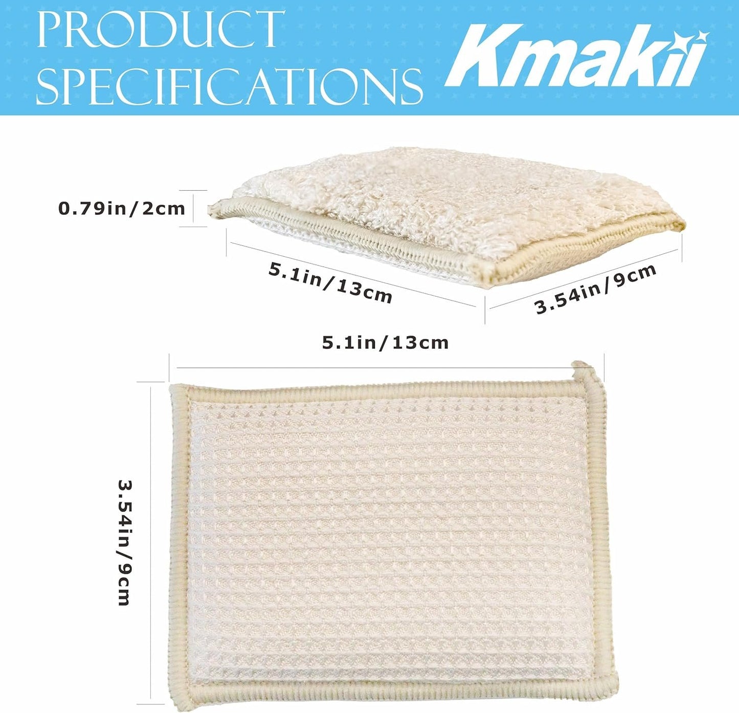KMAKII Bamboo Kitchen Sponges Dish Sponge Super Absorbent Natural Dish Sponges, Pack of 6