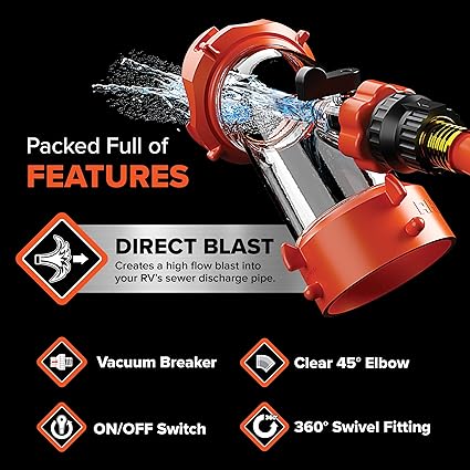 Camco Rhino Blaster RV Tank Rinser with Backflow Preventer RV Accessories for Toilet and Waste Tank Cleaning - Essential Camper Supplies for Odor Control and Sensor Maintenance - (39080) Visit the Camco Store
