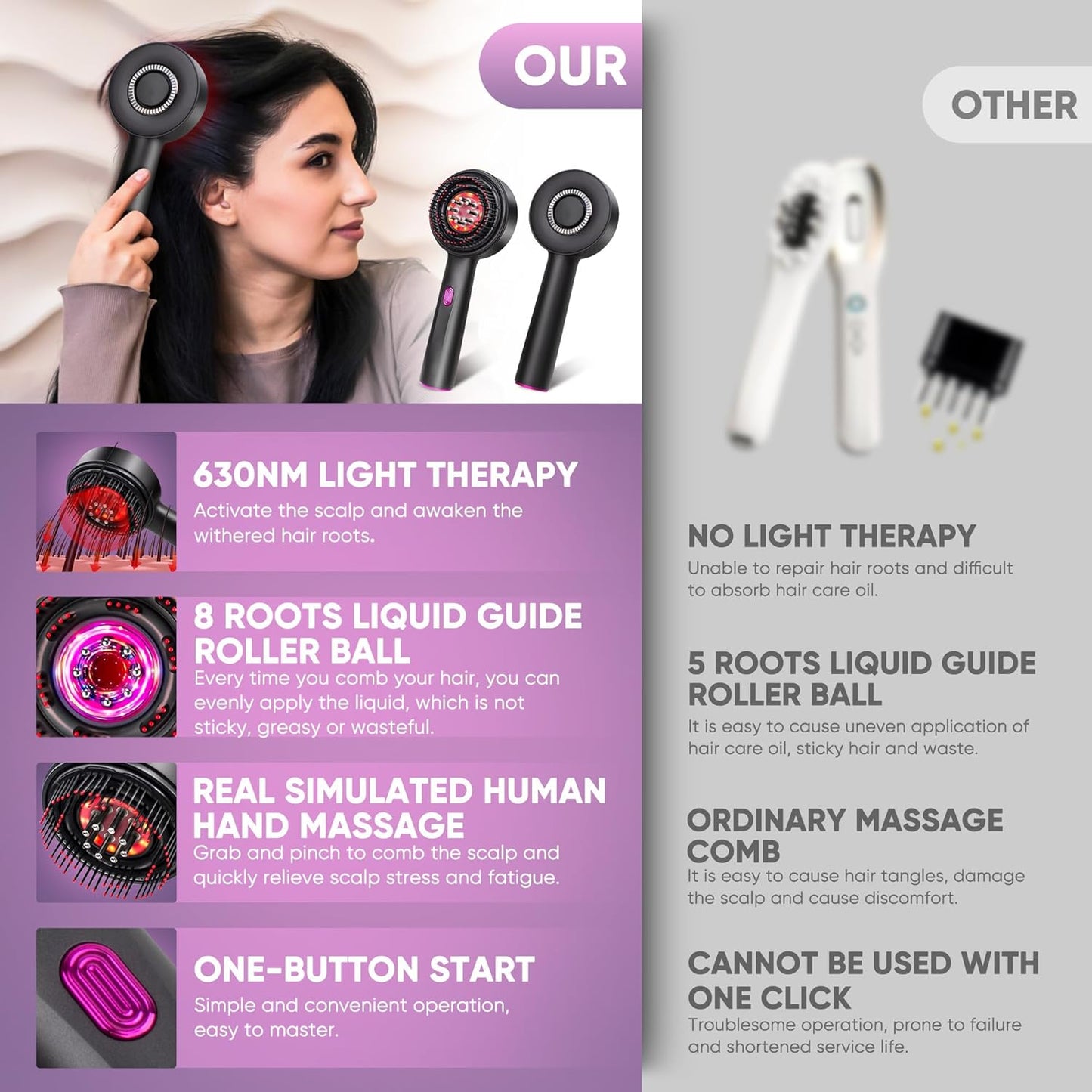 Upgrade 3 in 1 Hair Oil Applicator,Electric Hair Brushes for Hair Growth,Oil Applicator Scalp Massager,IPX7 Waterproof Electric Scalp Massager