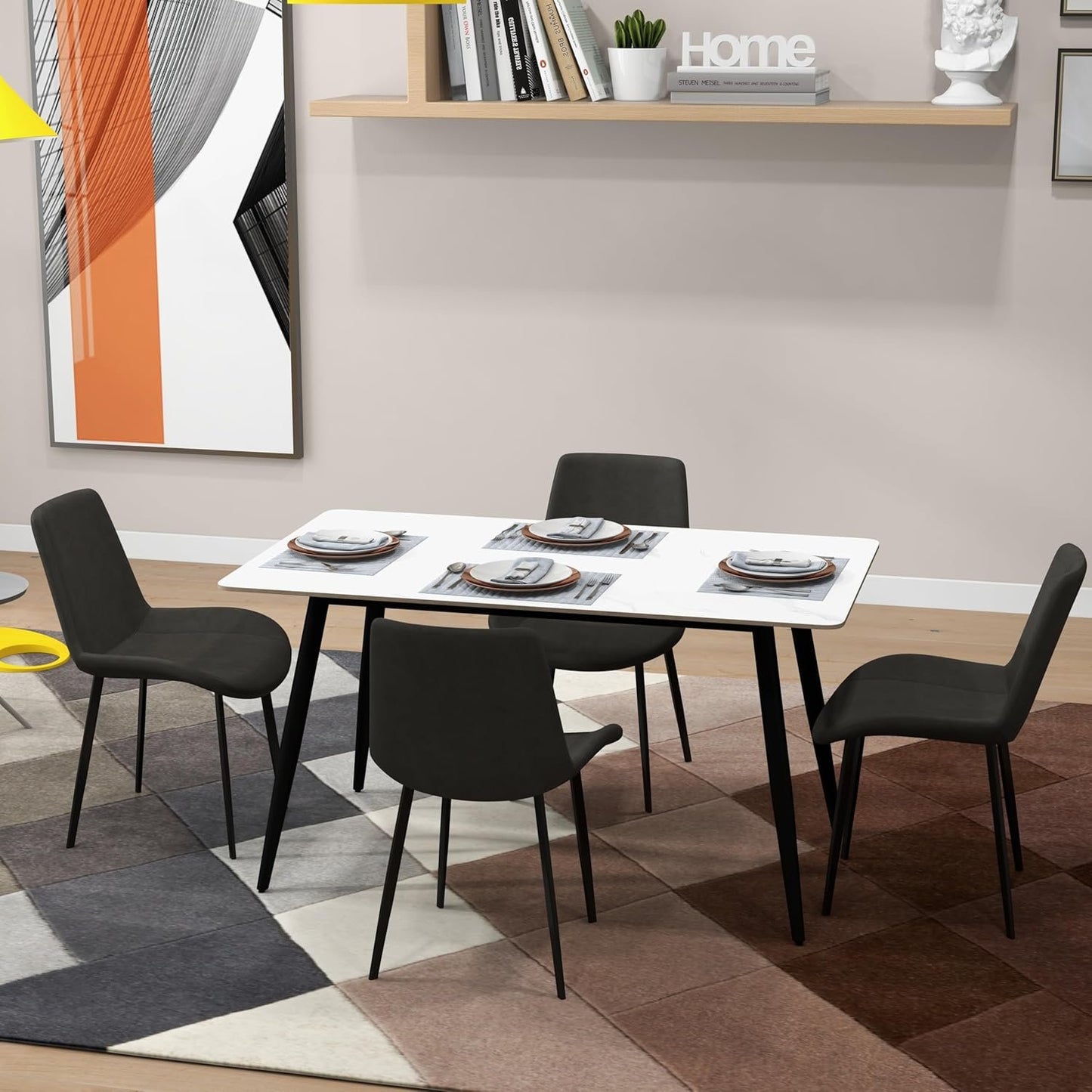 CB Home Sintera Sintered Stone Dining Table – Stylish, Durable, and Heat-Resistant Table (Seats 4-6)- Glossy Marble Effect Top