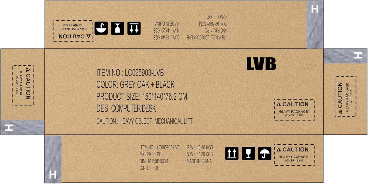 LVB Reversible Gray L Shaped Corner Desk, Farmhouse Wood Computer Desk with File Drawers Cabinets, Large Work Study Executive Home Office Desk with Storage Shelves for Bedroom, Light Grey Oak, 59 Inch