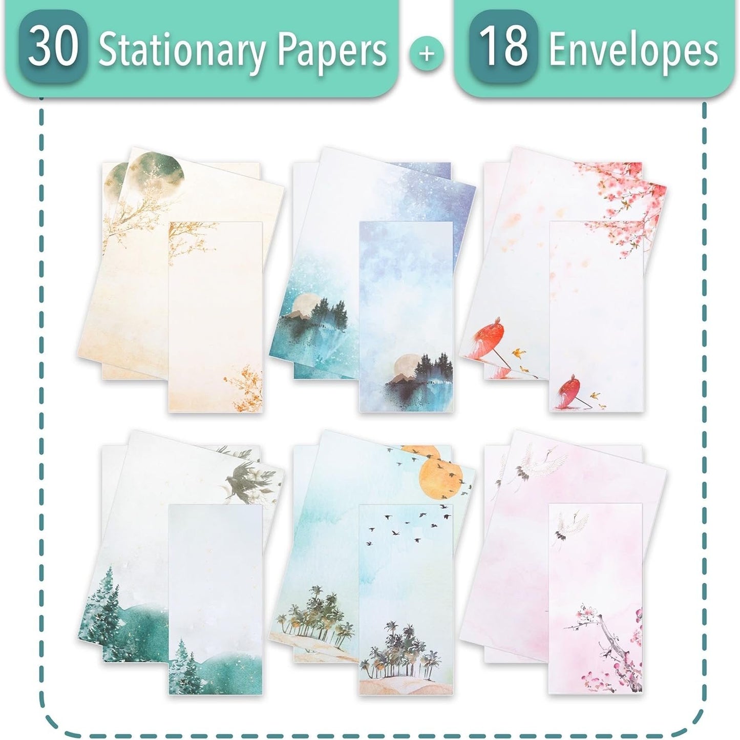 Mr. Pen Stationery Writing Paper with Envelopes for Writing Letter, 30 Letter Writing Paper+18, Cute Stationary Set