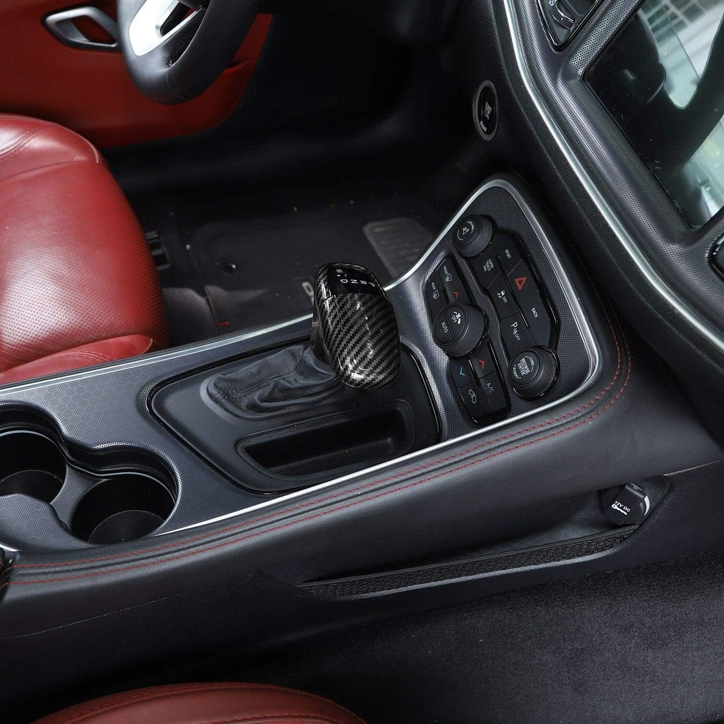 Voodonala for Challenger Charger ABS Carbon Fiber Gear Shift Shifter Knobs Cover Trim for 2015-2025+ Dodge Challenger Charger 2018-2025+ Durango Interior Accessories 3pcs