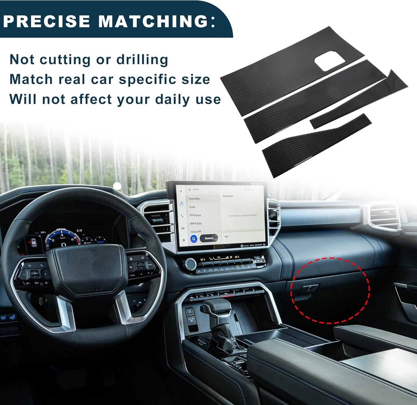 TUCKBOLD Passenger Side Glove Box Panel Sticker Cover for Toyota Tundra Sequoia 2022-2024 Interior Trim Decal Decoration Accessories Carbon Fiber Black 1Set