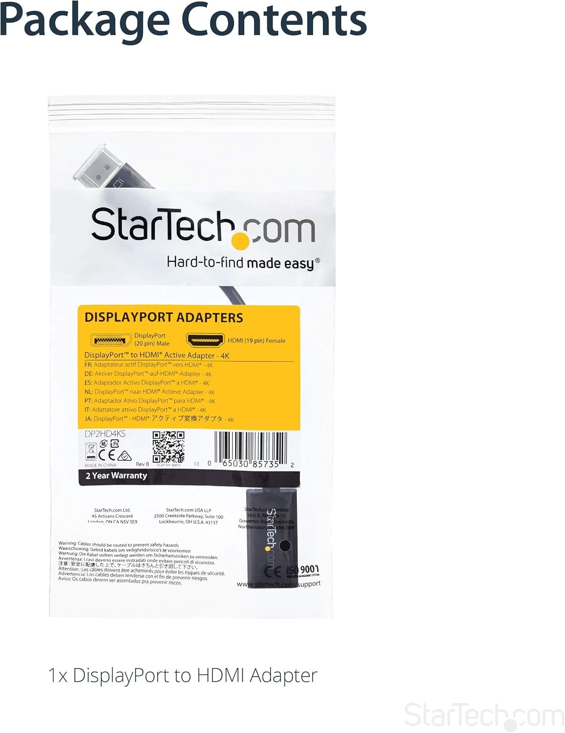 StarTech.com DisplayPort to HDMI Adapter - 4K 30Hz Active DisplayPort to HDMI Video Converter - DP to HDMI Monitor/TV/Display Cable Adapter Dongle - Ultra HD DP 1.2 to HDMI 1.4 Adapter (DP2HD4KS)