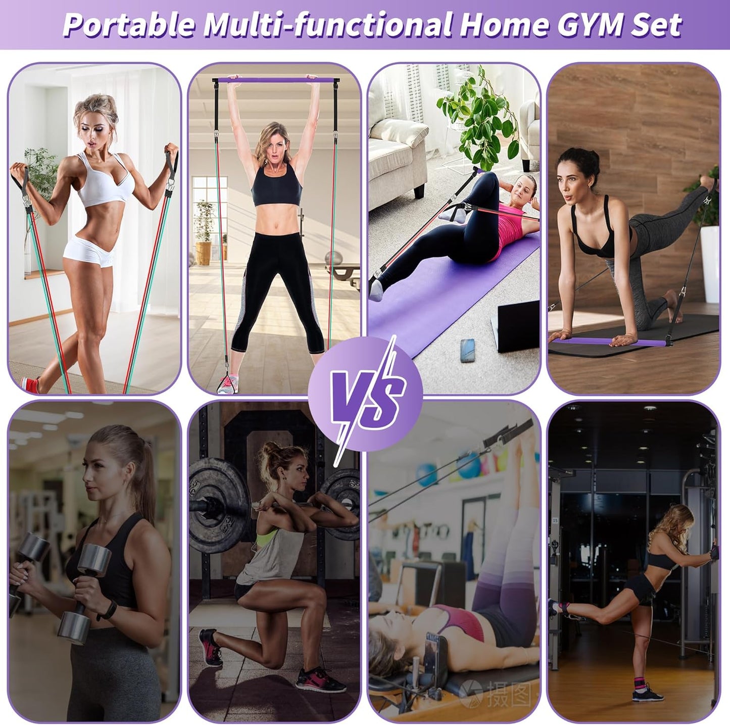 Goocrun Portable Pilates Bar Kit with Resistance Bands - 3 Set Exercise Bands - Home Gym, Workout Kit for Body Toning – with Fitness Poster and Video