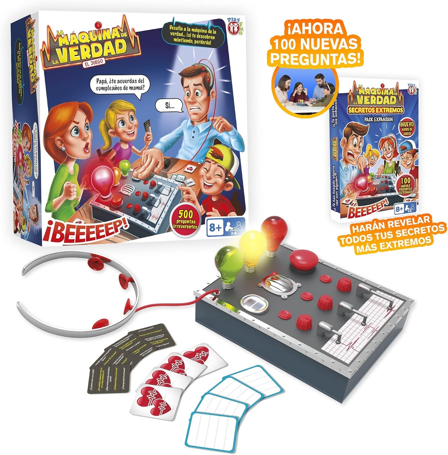 Play Fun by IMC Toys - Expansion Pack with 100 Questions for the Truth Machine Extreme Game (sold separately), Ages 8 and up, Spanish Version