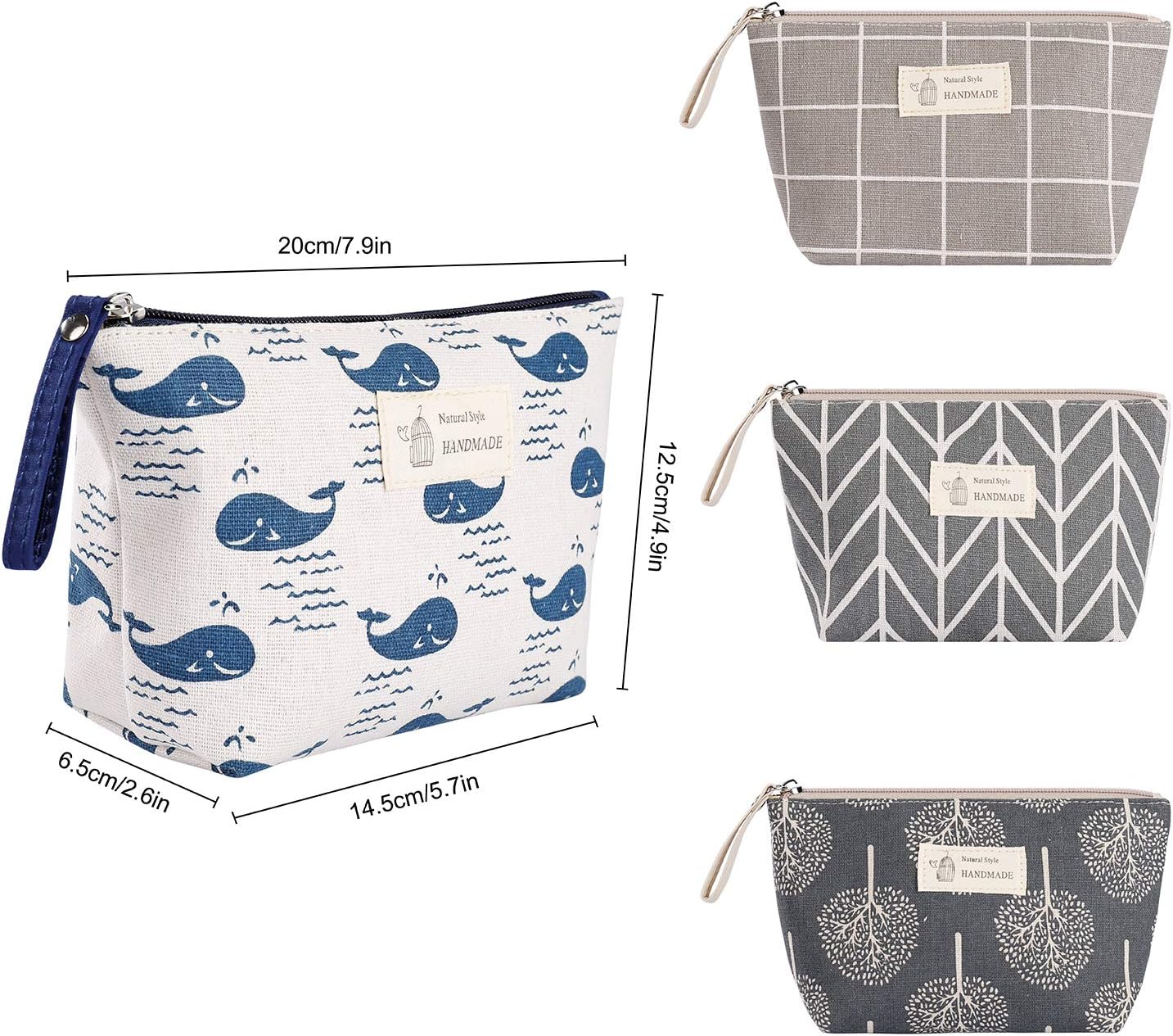 Multifunctional Printed Canvas Cosmetic Bag for Women Cosmetic Bags Portable Travel Toiletry Bag with Zipper for Cosmetics Cards Keys 4 Pieces