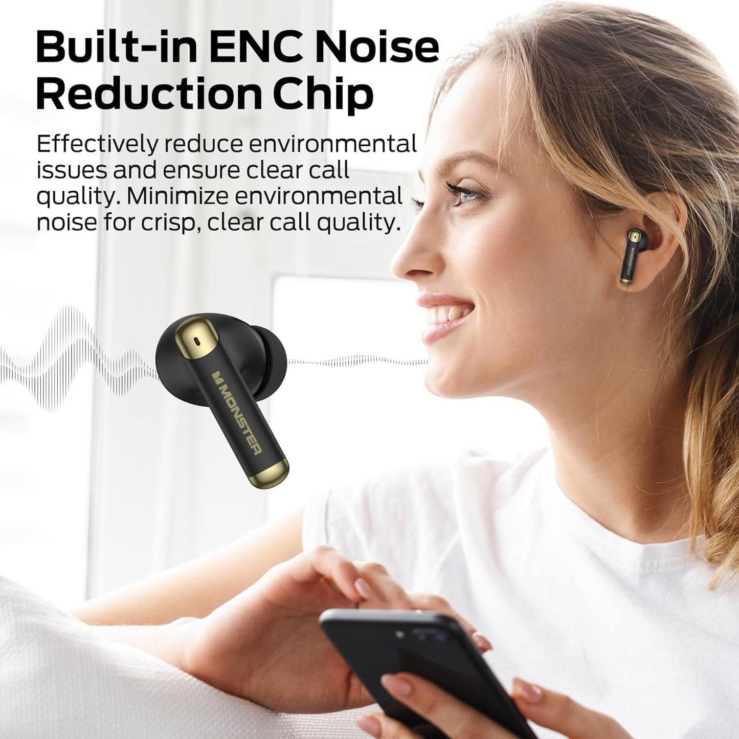 Monster N-Lite 211 Wireless Earbuds, Bluetooth 6.0 Stereo Headphones with Noise-Cancelling Mic and LED Display, Built-in Mic for Clear Calls, Waterproof Design for Sports