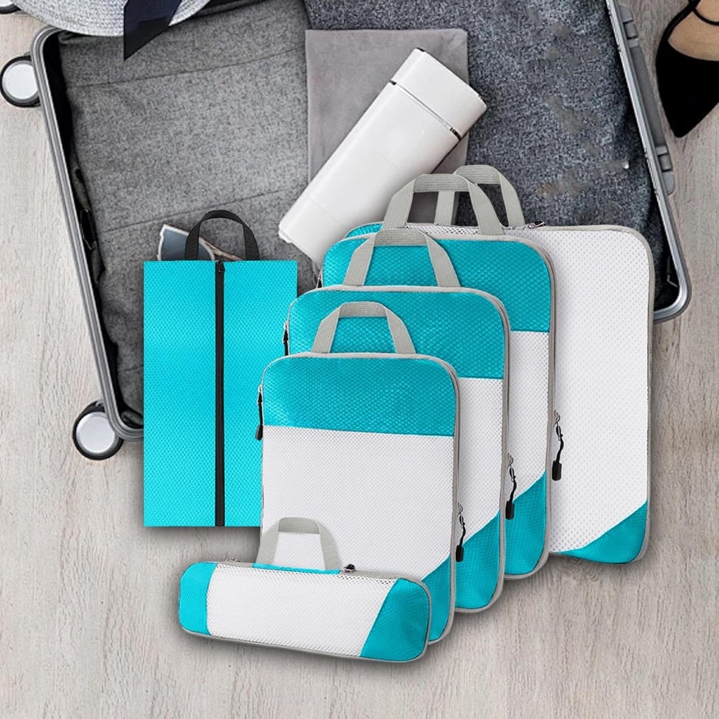 Gralara Ultimate Travel Packing Cubes Set for Seamless Organization, Sky Blue
