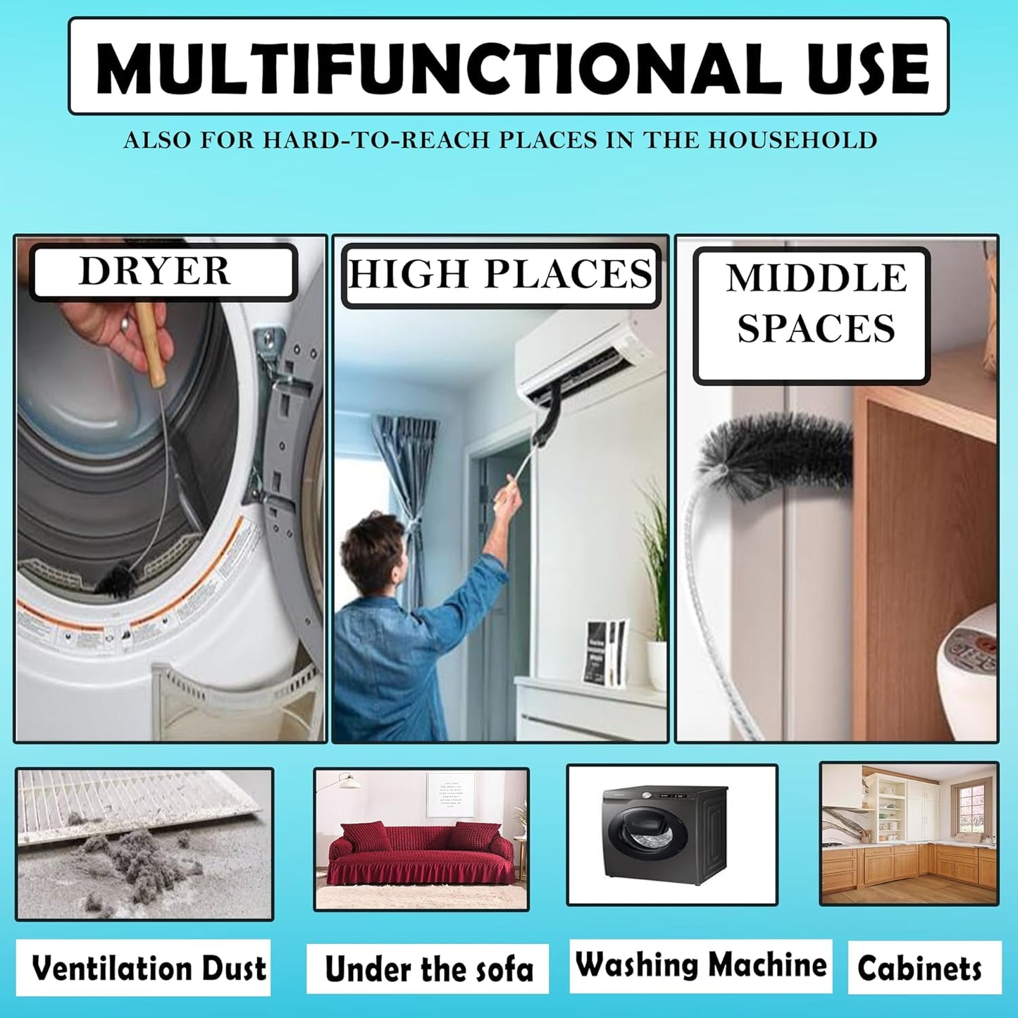 2pcs Dryer Vent Cleaning Kit, Lint Remover Trap Cleaner, Home Essentials, Long Flexible Refrigerator Coil and Vacuum Brush