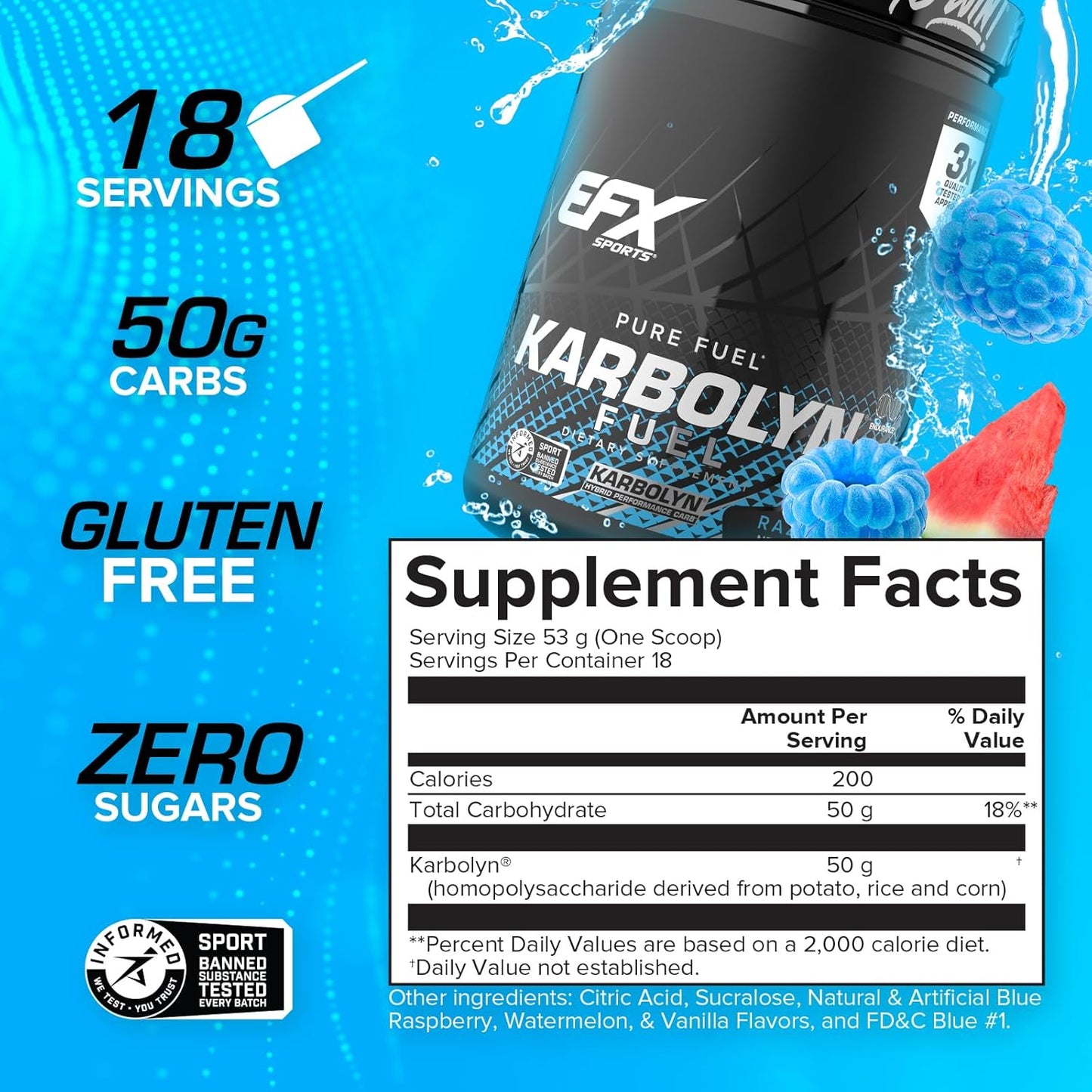 EFX Karbolyn Fuel Perormance Carb 1kg - Blue Razz Watermelon, 1kg, Blue Razz Watermelon1 kilograms