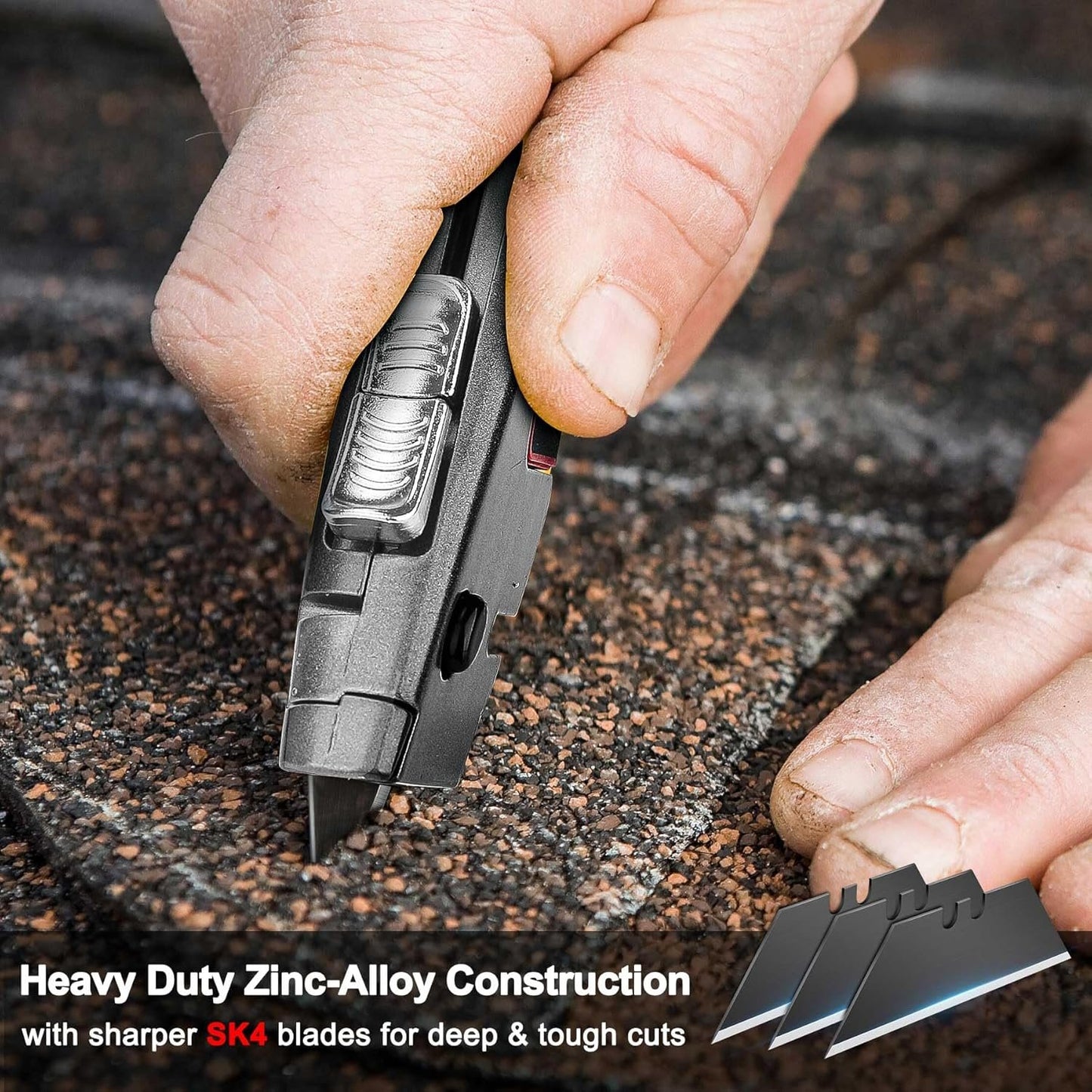 HAUTMEC Heavy Duty Utility Knife With Dual Cutting Mechanism: Safety Auto-Retracting Cutting and Precision 3 Position Depth Tough Cutting, Professional Box Cutter With 3 Black Sk4 Blades, HT0311