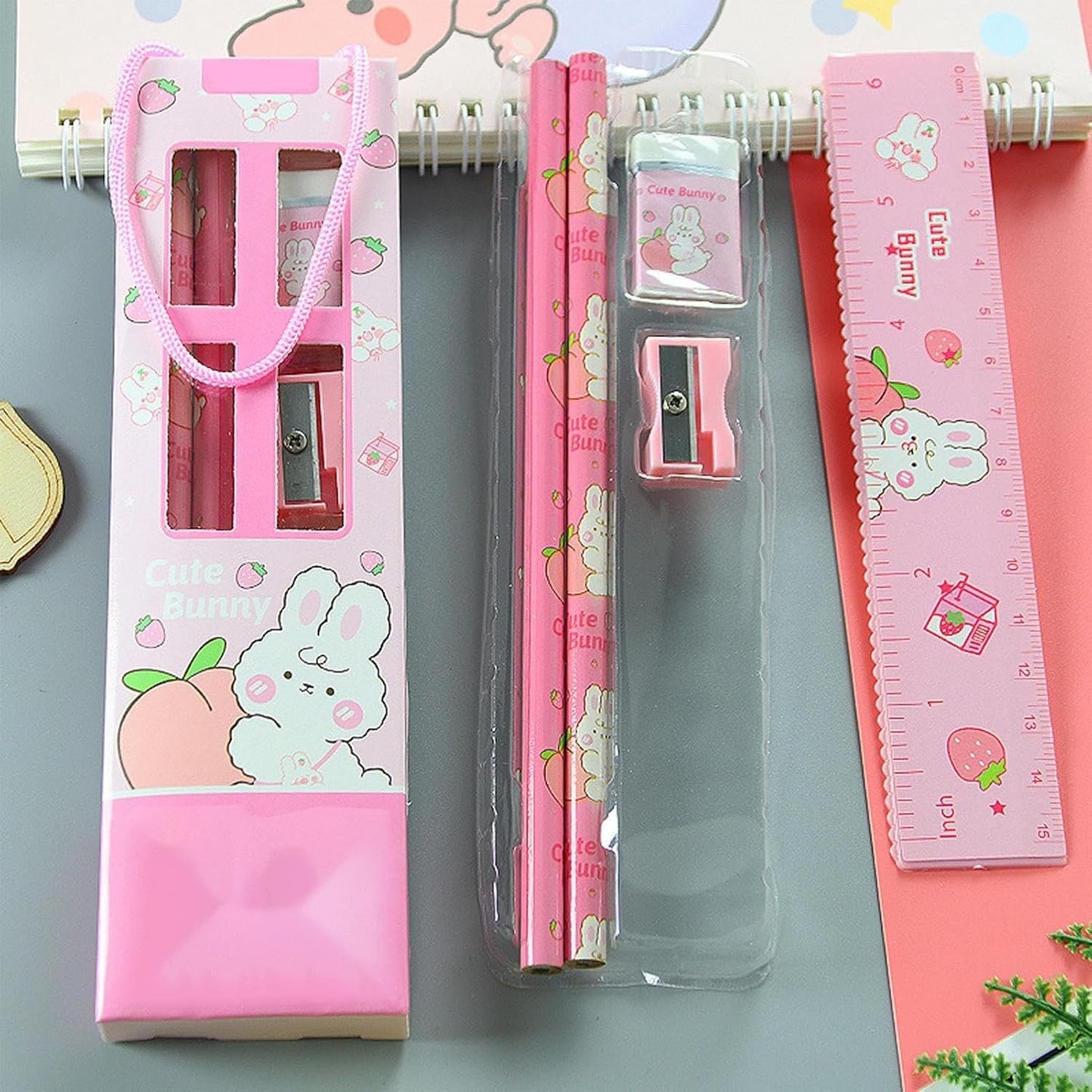Krujecnt Stationery Writing Set, School-Ready 5 Cute Stationery Kit, Prize Stationery Kit With Notebooks, Signature Pens, Pencils, Erasers, Rulers for Kids