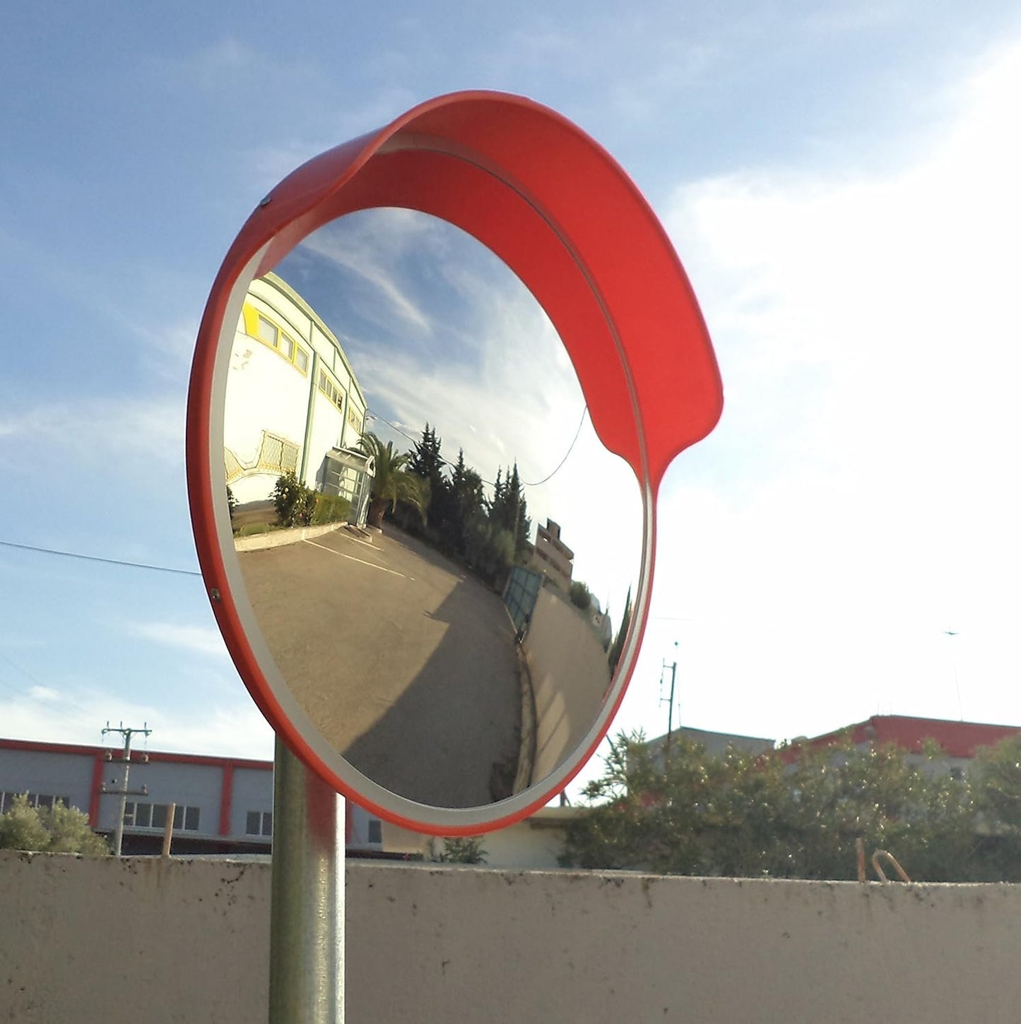JCM-45o Convex unbreakable traffic mirror, diameter 45cm (18"), for road safety and shop security with adjustable fixing bracket for pole 48 mm (1.5")