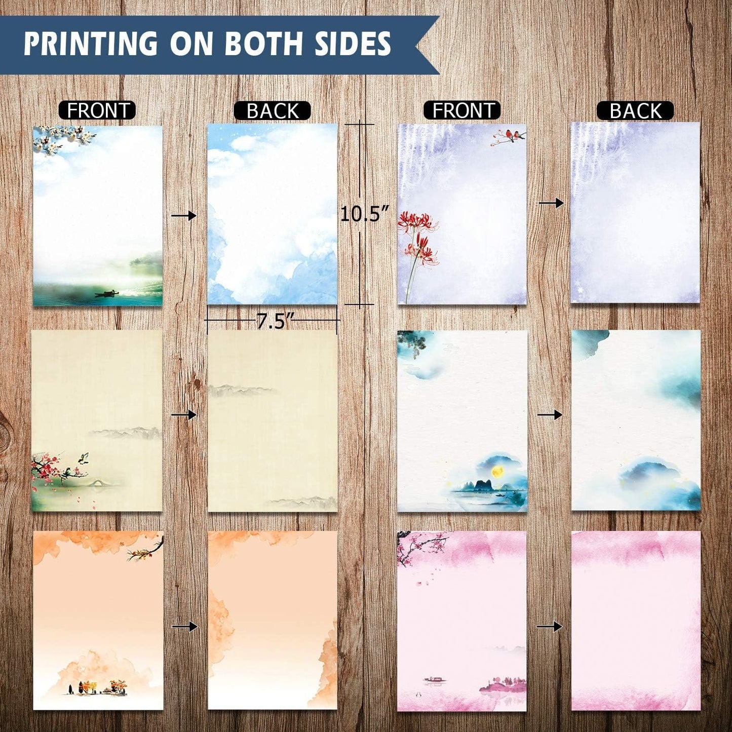 Stationary Set Japanese Stationery Letter Writing Paper, 48 Pack Stationary Paper and envelopes Set Ink Painting Design - 48 Stationary Papers + 24 Sealing Envelopes