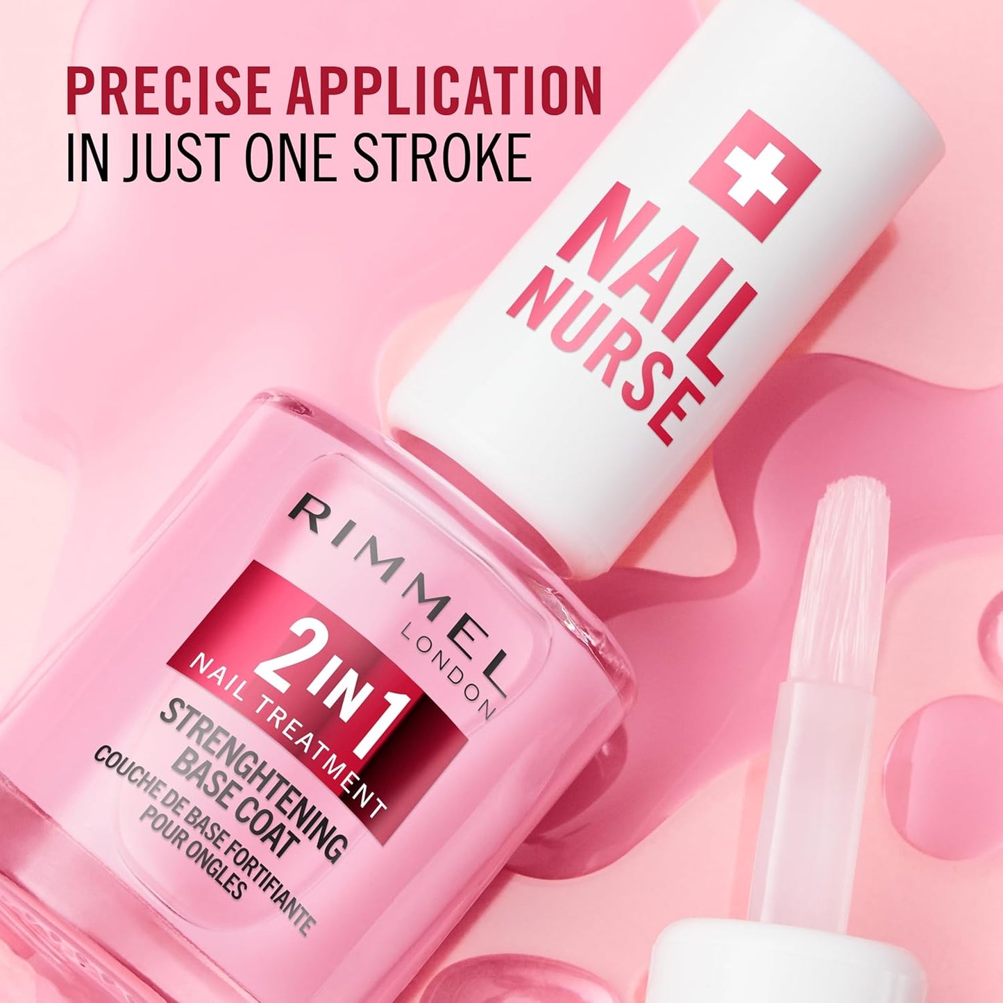 Rimmel London, Nail Care Base & Strengthener 2 in 1 Protects and Stimulates Growth - Fast Drying Vegan Formula with Celery Extract, Biotin and Amethyst 12ml