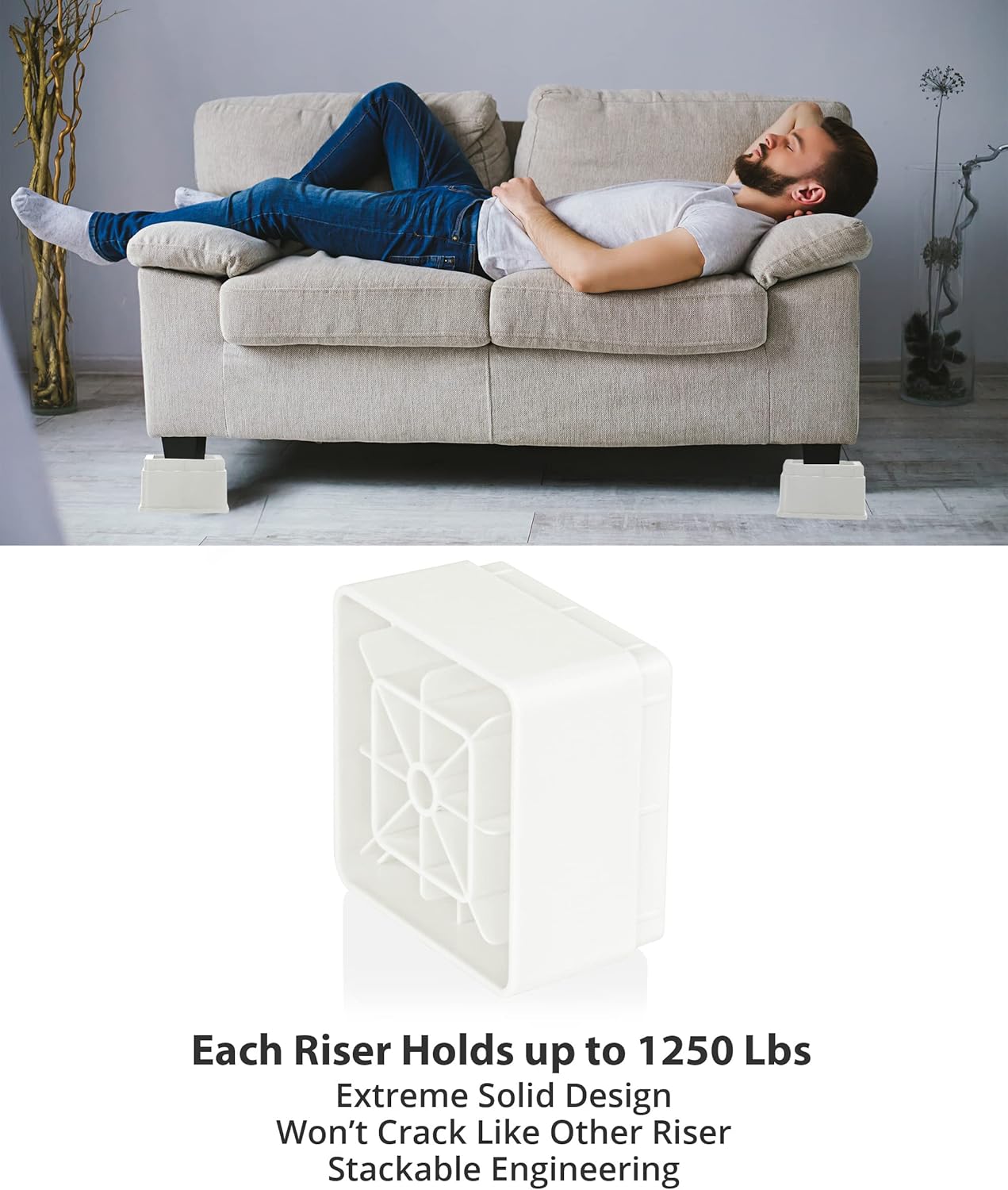 Utopia Bedding Premium Adjustable Furniture and Raised Bed 8 Pieces (5 cm to 10 cm) – Durable Plastic with Foam, Non-Slip Rubber Pads – Raises Your Bed, Sofa, Table, Chair – White