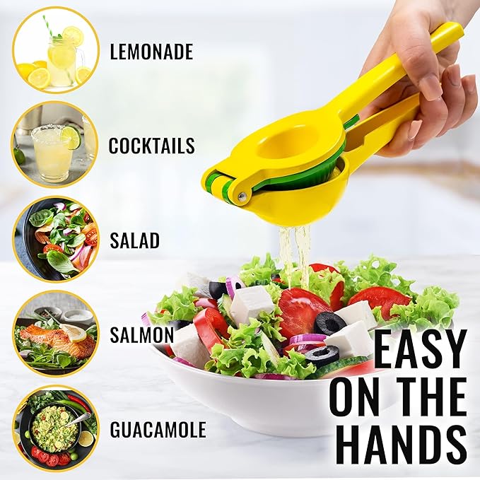 Zulay Kitchen Metal 2-in-1 Lemon Squeezer - Sturdy Max Extraction Hand Juicer Lemon Squeezer Gets Every Last Drop - Easy to Clean Manual Citrus Juicer - Easy-Use Lemon Juicer Squeezer - Yellow/Green