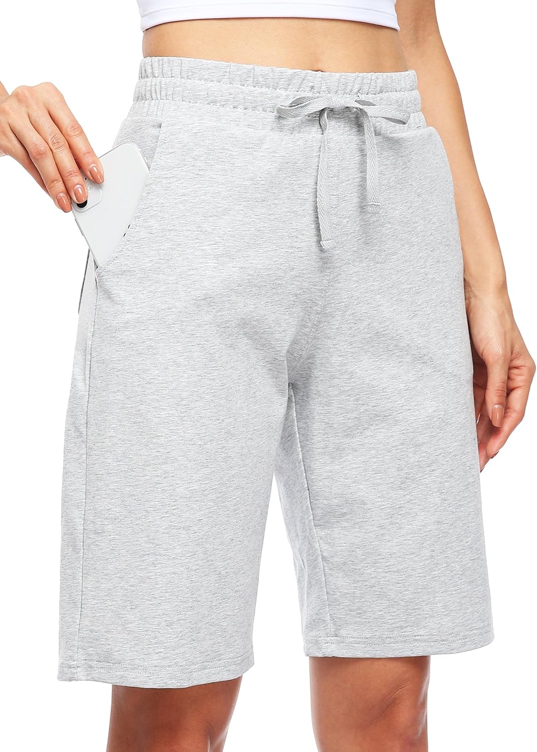 WILLIT Women's Shorts 10" Bermuda Cotton Long Shorts Jersey Athletic Yoga Workout Lounge with Pockets