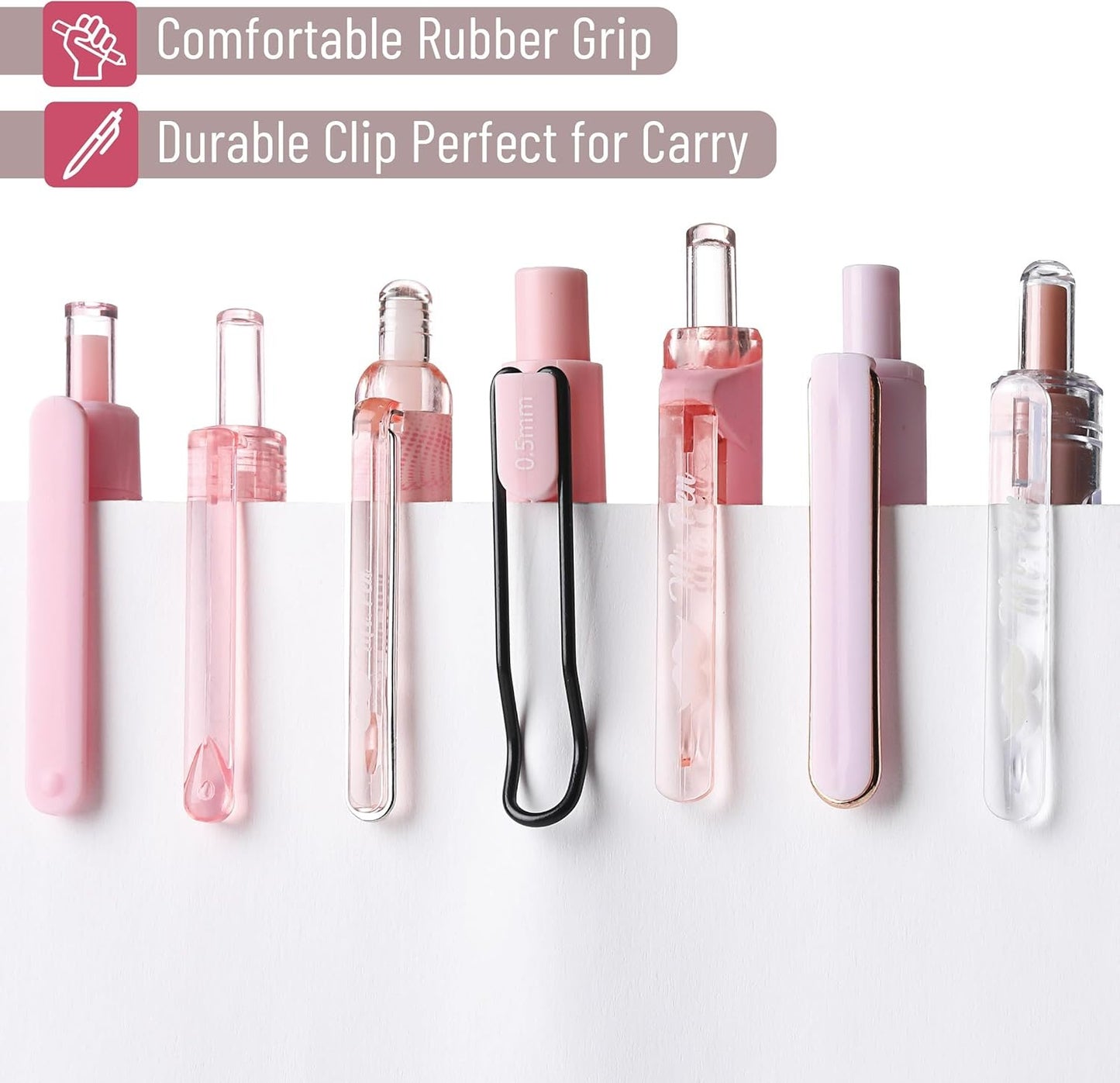 Mr. Pen- Gel Ink Pink Pen Set, 12 Pack, 1 x Aesthetic Highlighter, 0.5mm Cute Pink Pens Black Ink with Pastel Barrels