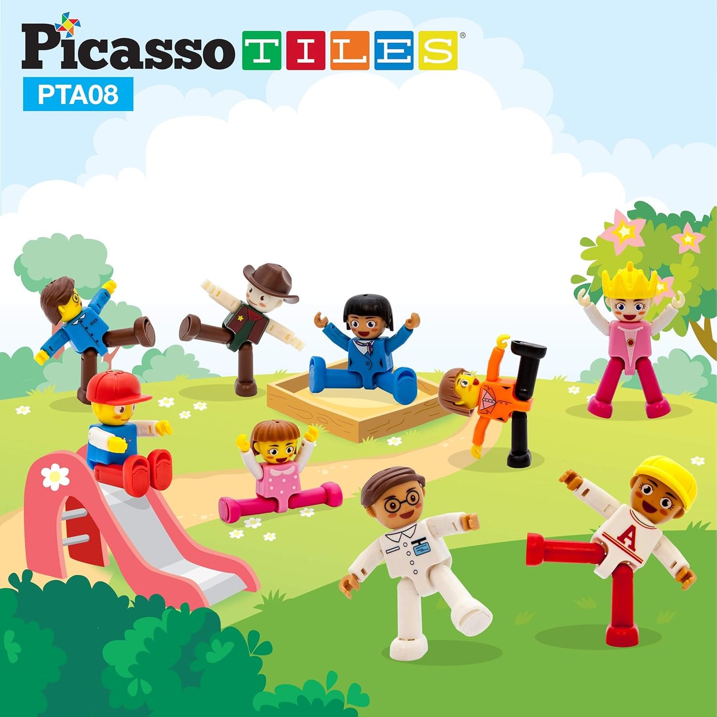 PicassoTiles 16 Piece Character Action Figures Toddler Toy Set Expansion Variety Pack Magnet Education Construction Blocks STEM Learning Kit Pretend Play Toys for Magnetic Building Block Tiles PTA08