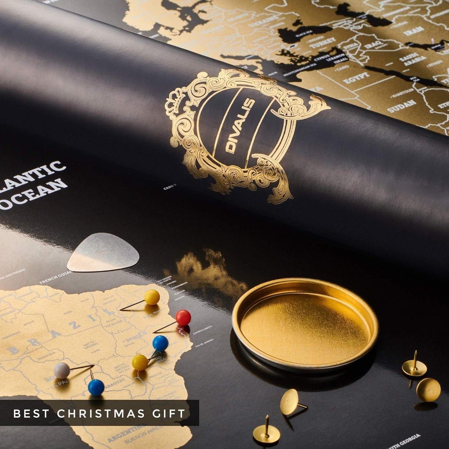 Detailed Scratch off World Map Poster - XL - Black and Gold Scratchable World Map - Glossy, Laminated Travel Poster - Full Accessories Kit - Best Gift Scratch off Map of the World By Divalis