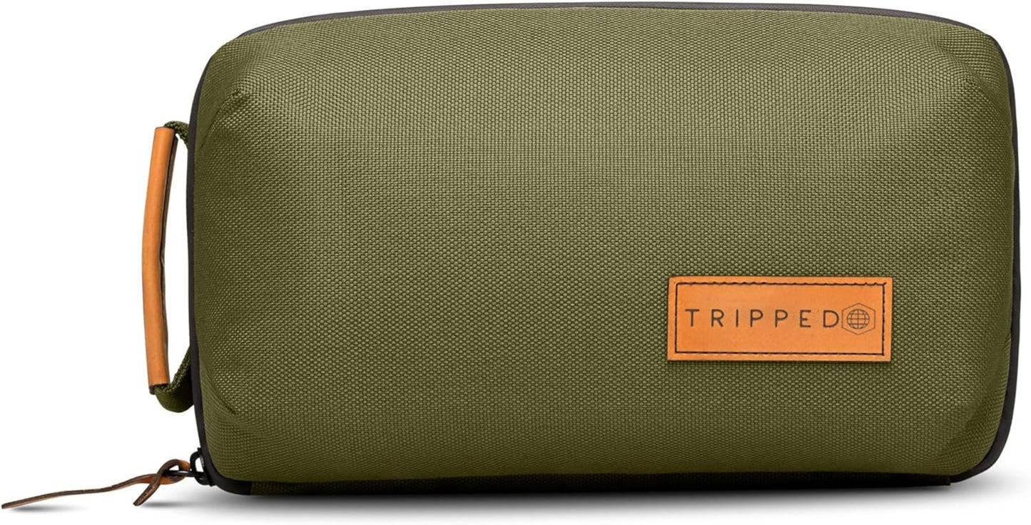 Tripped Travel Gear Tech Bag Organizer - Small Electronics Organizer Pouch for Travel - Premium Travel Case with Leather Accents - Mesh Pocket for Cables, Cords and Chargers - (
