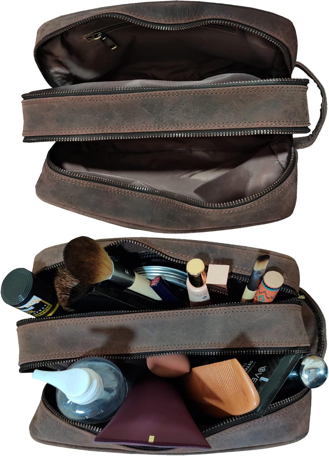 Genuine Leather Travel Toiletry Bag - Dopp Kit Organizer by Rustic Town (Dark Brown)