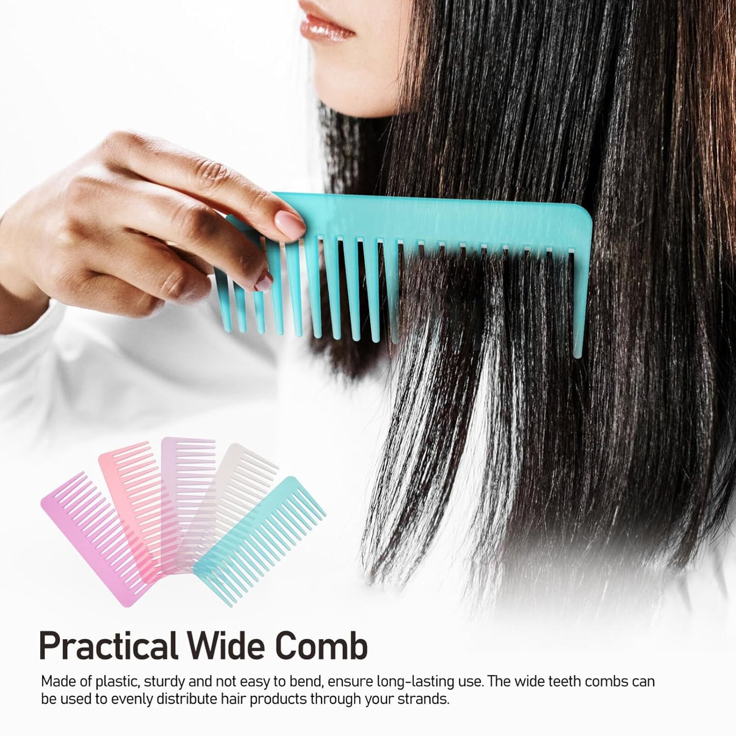 5pcs Wide Tooth Comb for Curly and Wet Hair Combs in Lavender Transparent Blue Pink Rose Red Versatile Hair Care Tool