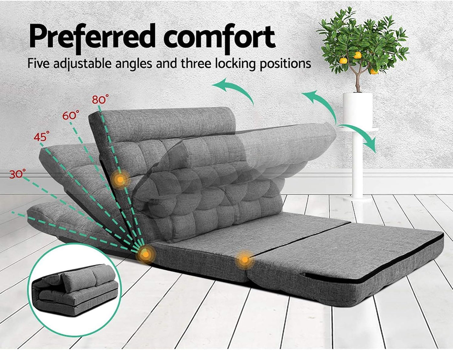 Artiss Sofa Bed, 2 Seaters Adjustable Futon Couch Cushions Flool Lounge Recliner Chair Lounger Office Outdoor Indoor Living Room Bedroom Furniture, Removable Foldable Soft Space Saving Grey